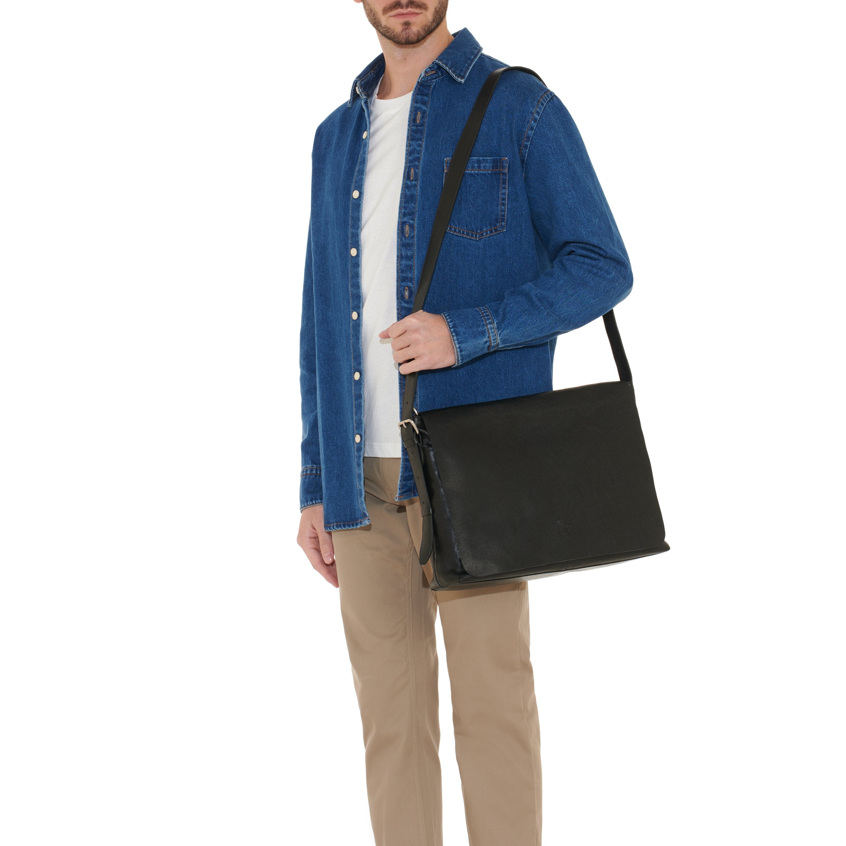 Il Bisonte Brolio Messenger schwarz Vollleder