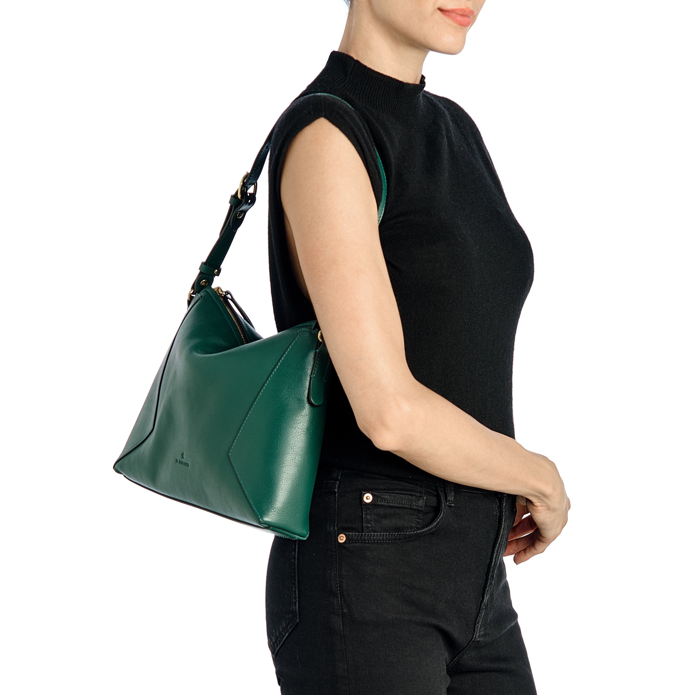 Il Bisonte Storia Schultertasche Grün Leder