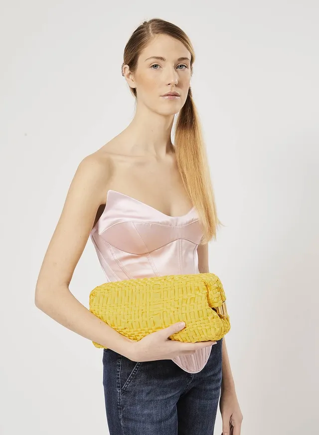 Maria la Rosa Salvador Bag Baguette Clutch Yellow gewebt