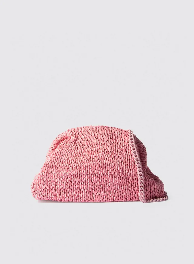Maria la Rosa Tricot Raphia Clutch Pink 30 cm