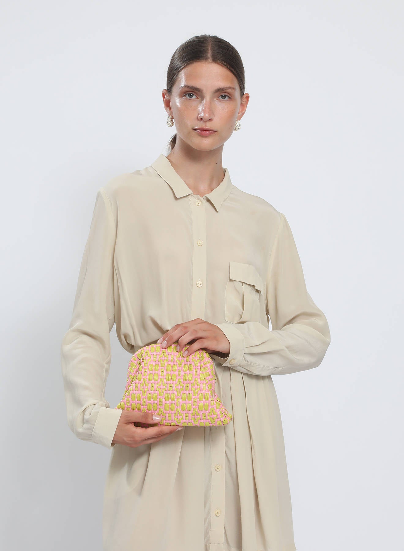 Maria la Rosa Stella Mini Clutch Rosa Rafia
