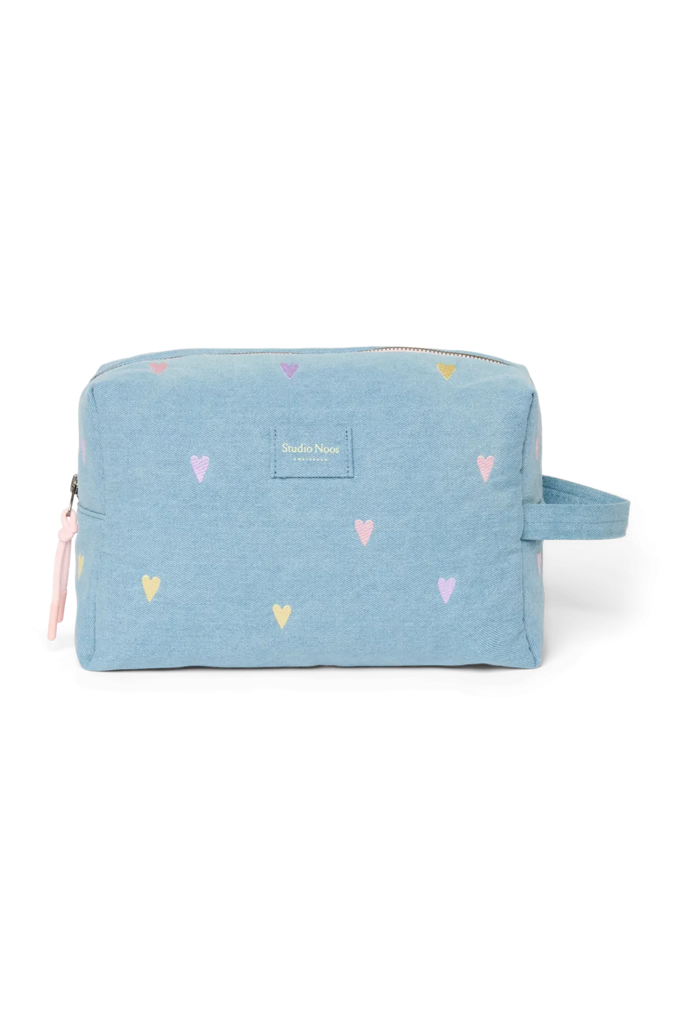 Studio Noos Denim Toiletry Bag Kosmetiktasche Light Blue Hearts