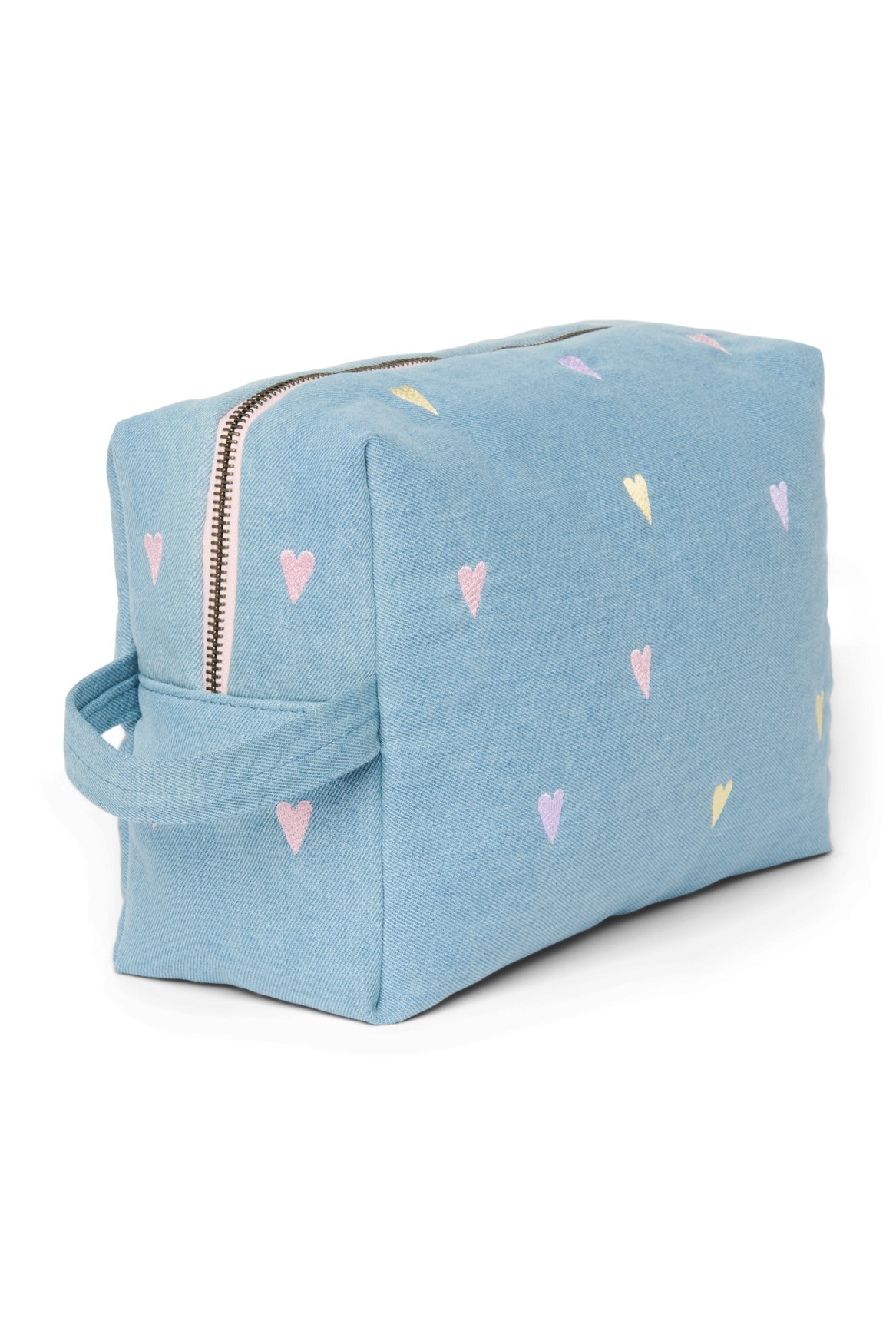 Studio Noos Denim Toiletry Bag Kosmetiktasche Light Blue Hearts