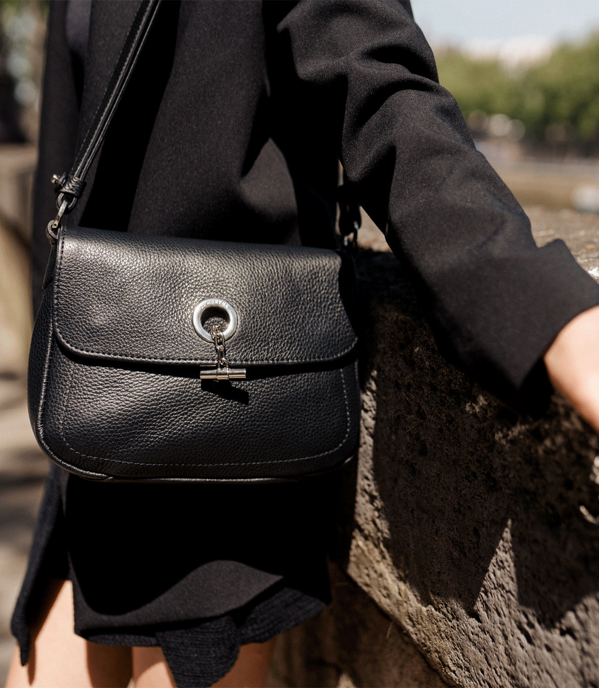 Lamarthe Paris Umhängetasche Leder Schwarz Vollleder
