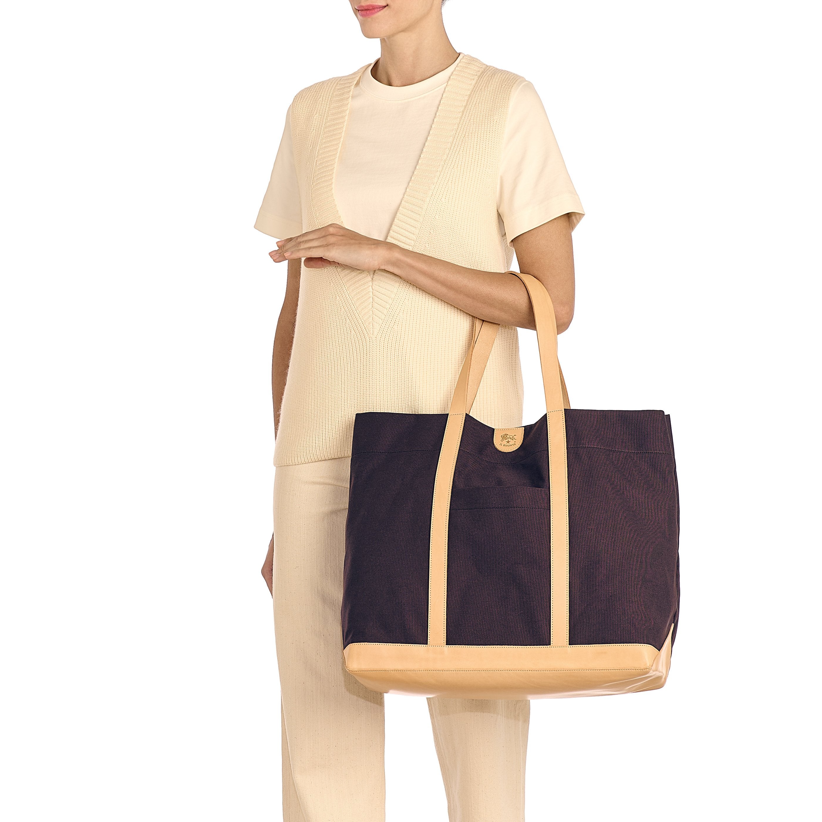 Il Bisonte Shopping Tote Damen Blau Canvas Leder