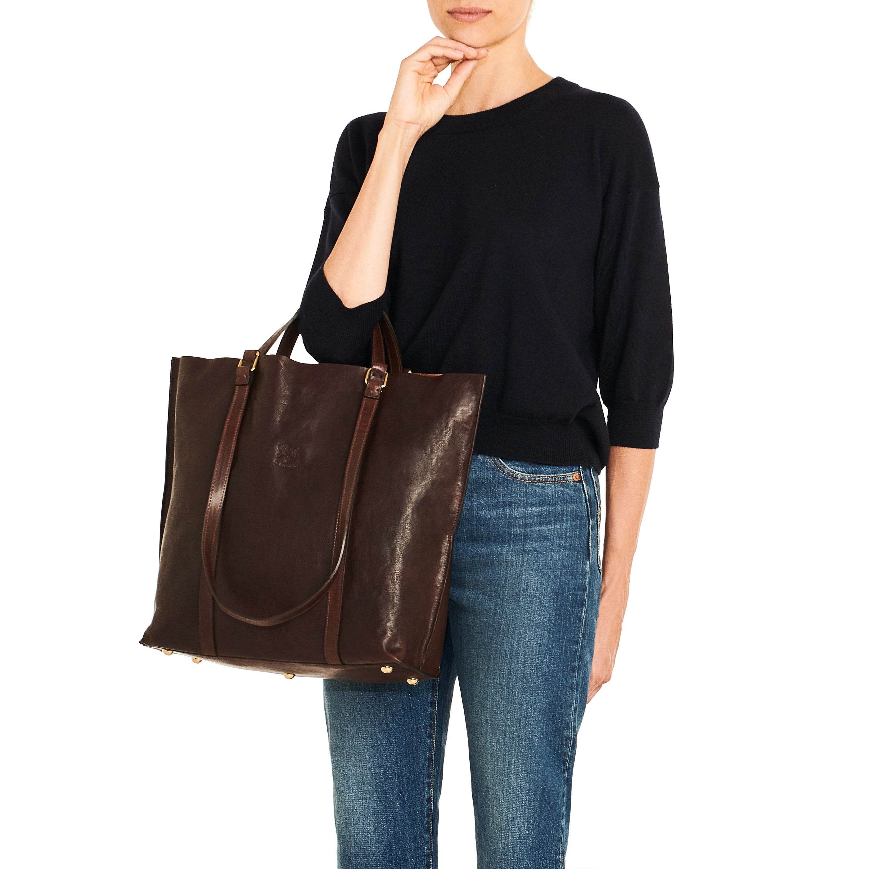 Il Bisonte Handtasche kaffee braun Vollleder Henkel