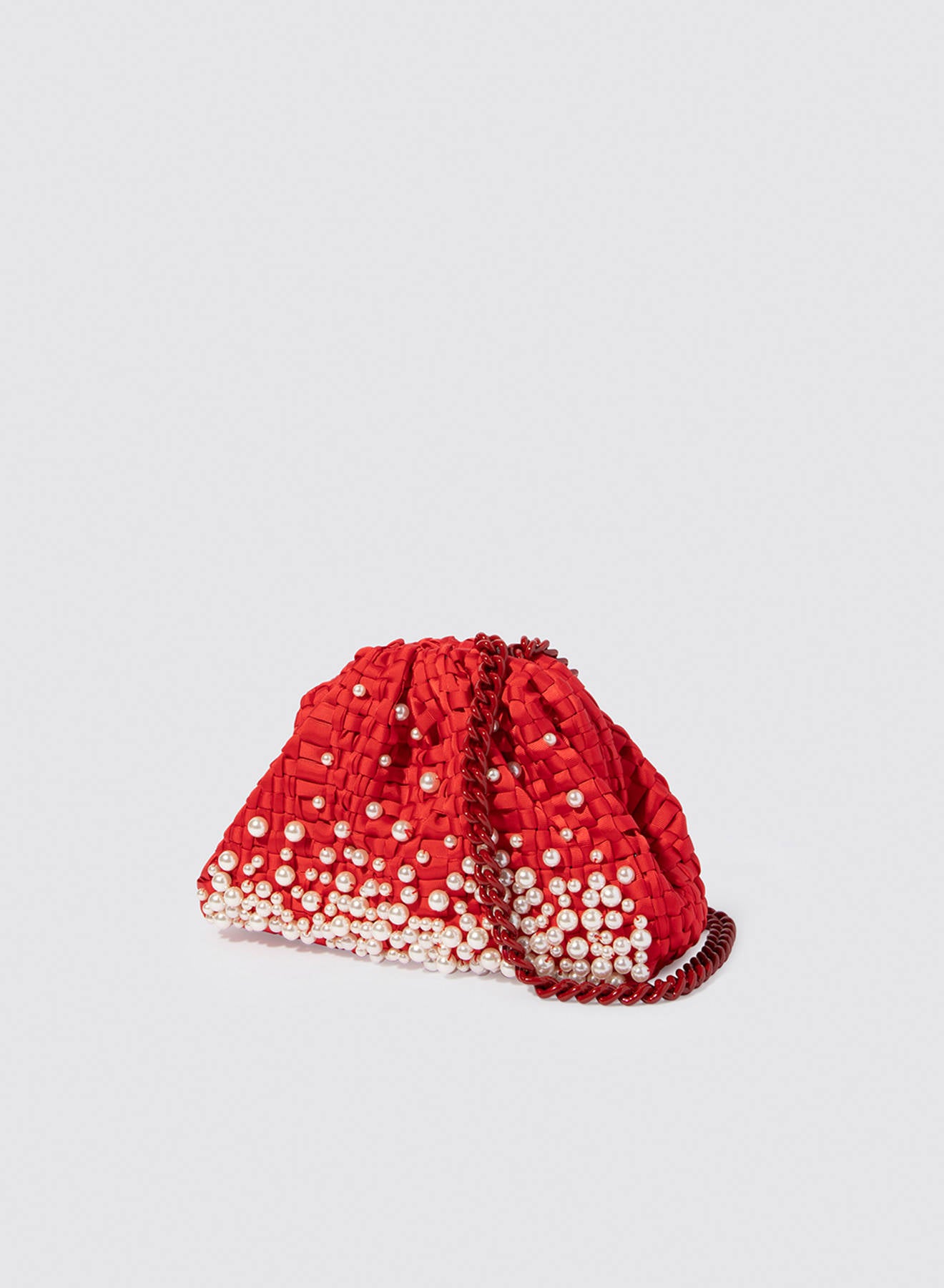 Maria la Rosa Pearl Mini Bag Clutch Rot Bandgewebe