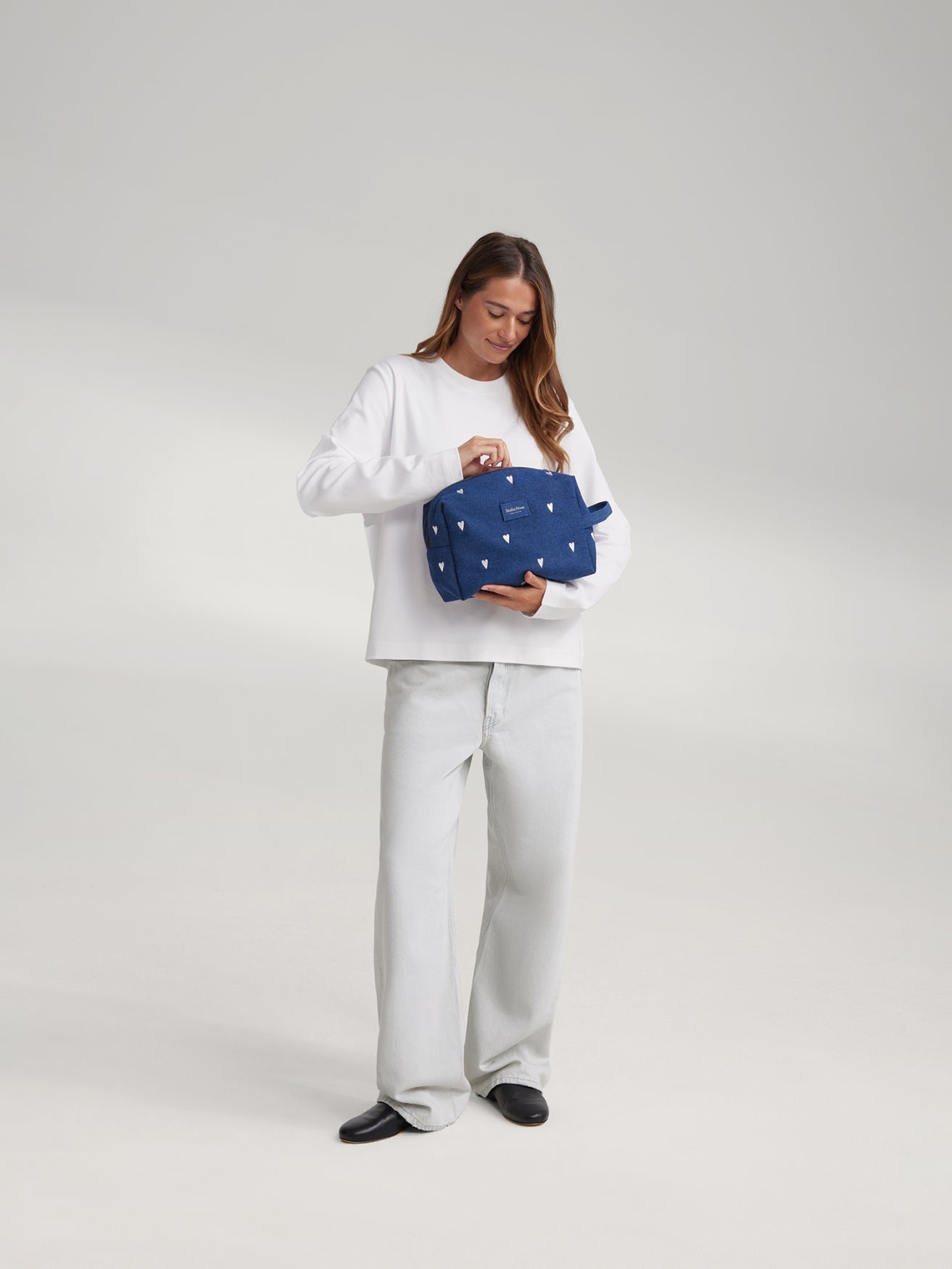 Studio Noos Denim Toiletry Kosmetiktasche Dark Blue Hearts