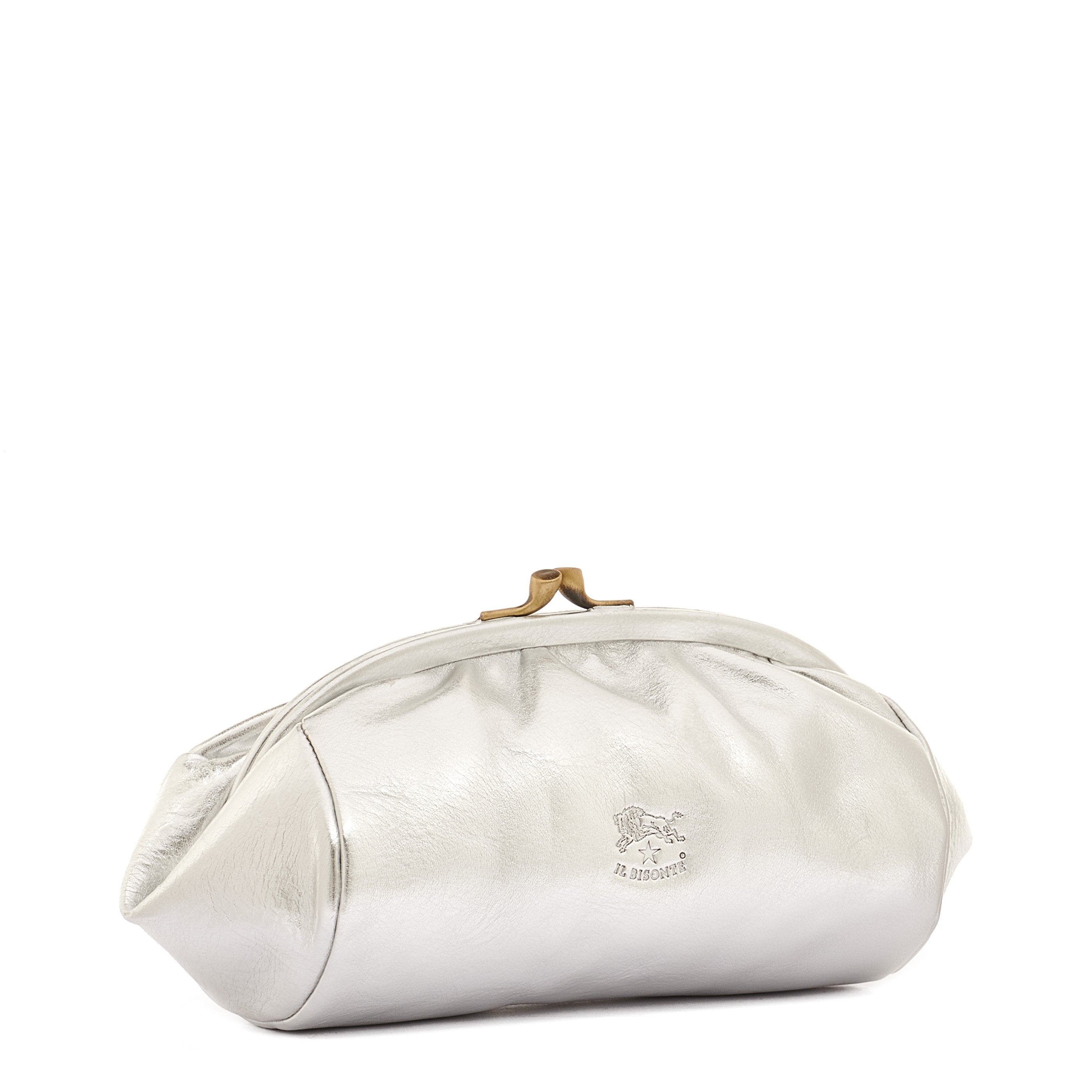 Il Bisonte Beauty Case Kosmetiktasche Silber Leder