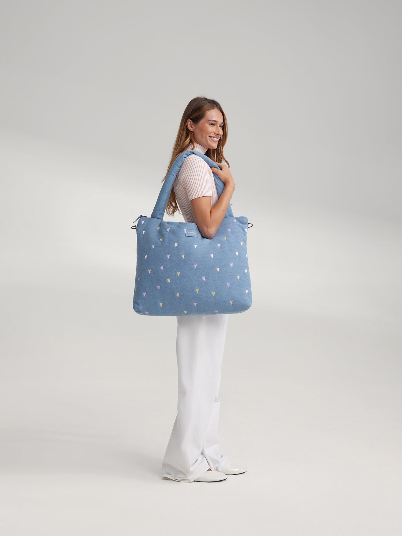 Studio Noos Denim Wickeltasche Light Blue Hearts Denim
