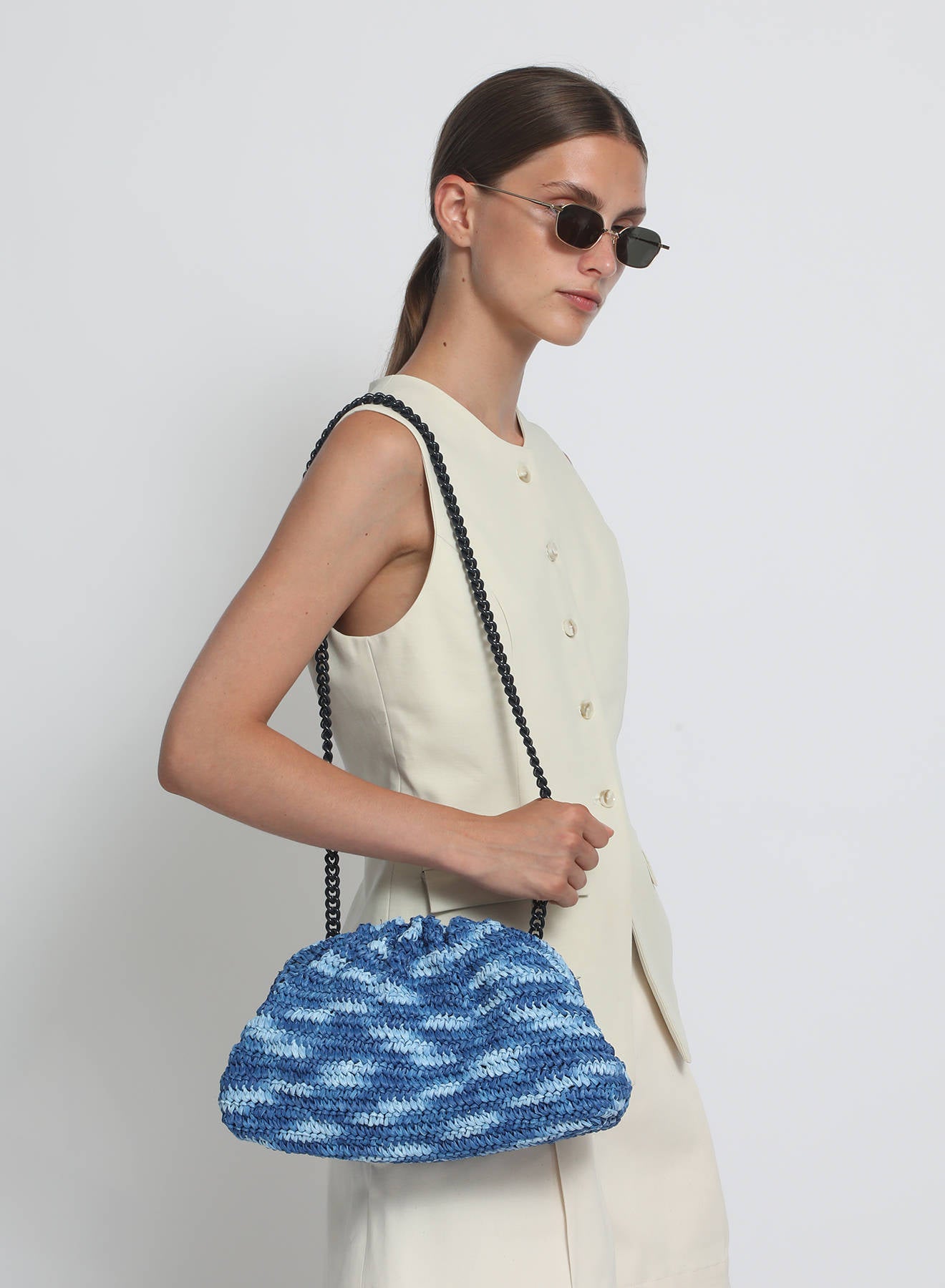 Maria la Rosa Tie Dye Crochet Clutch Jeans 30 cm
