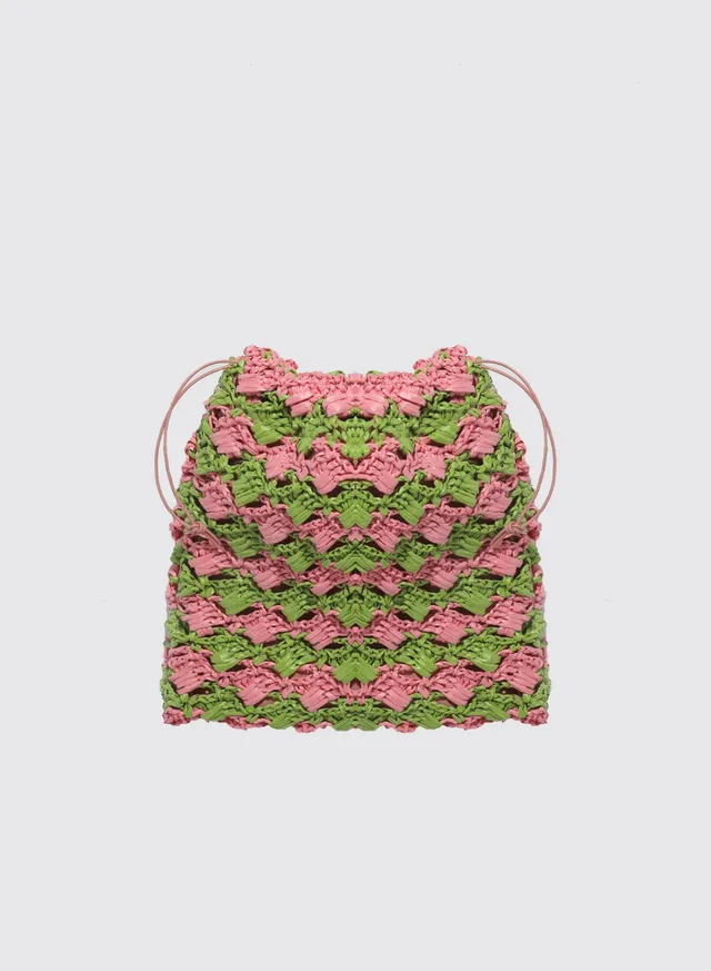 Maria la Rosa Crochet Lace Pouch Beutel Natural Häkel-Rafia