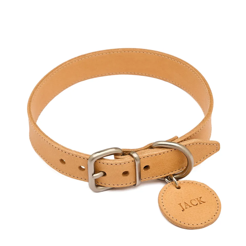 Il Bisonte Pet Halsband Hund Natur Rindsleder M