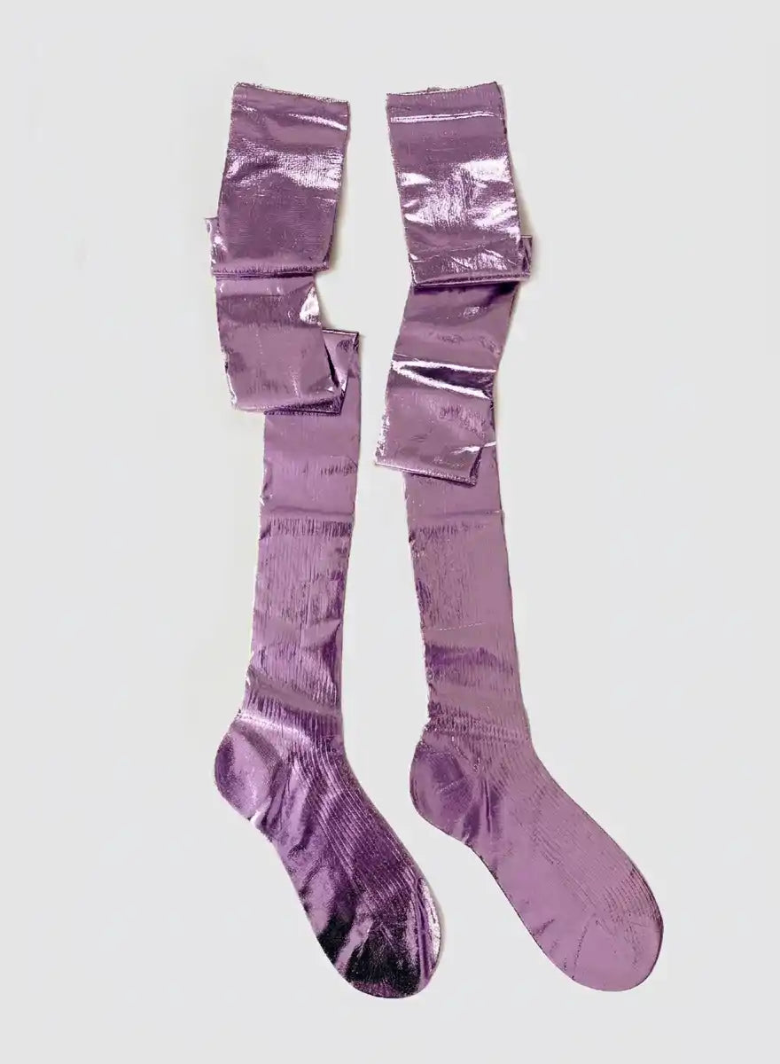 Maria la Rosa Overknee Socken Silver Seide Damen