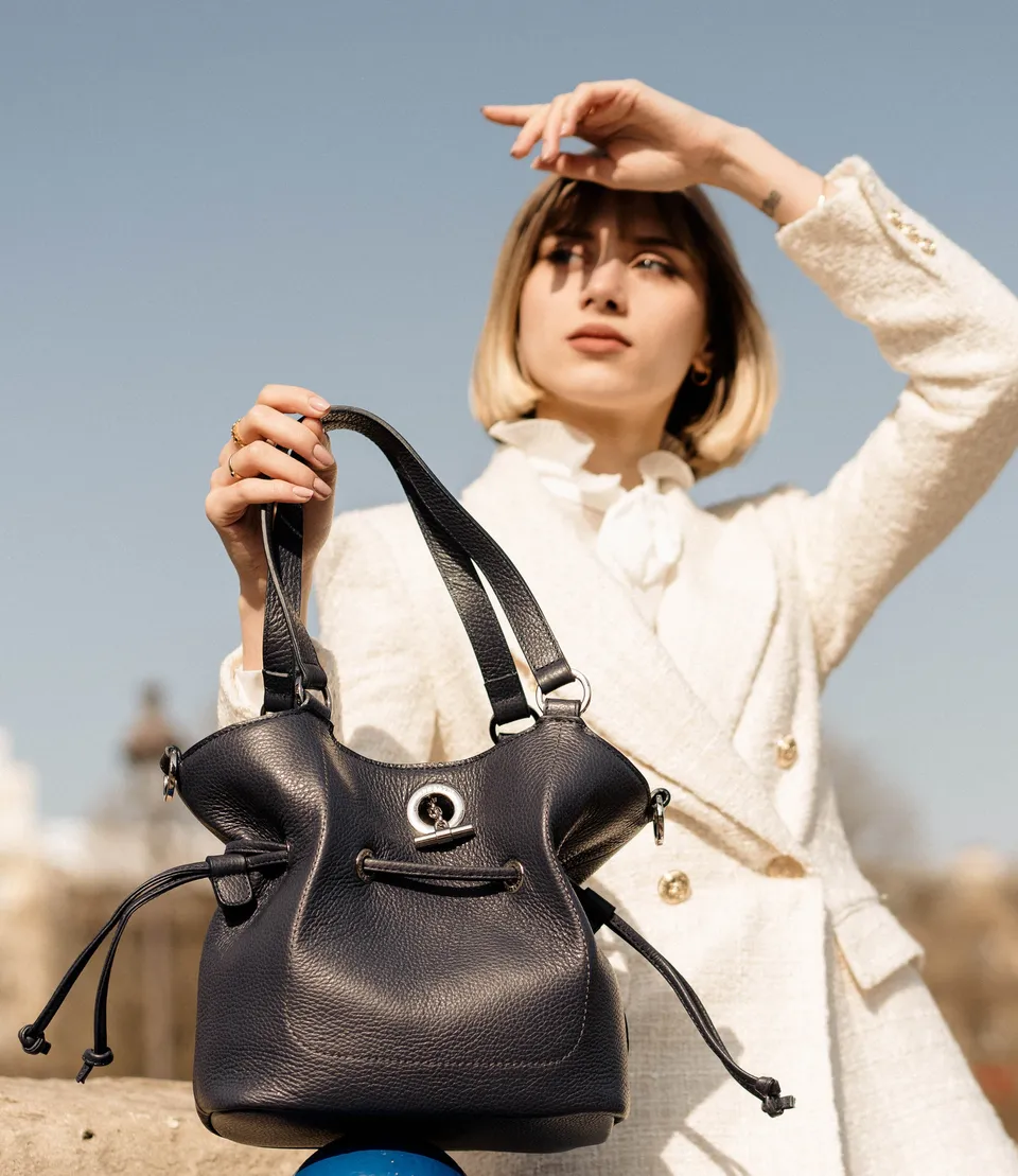 Lamarthe Paris Handtasche S Vollleder Dunkelblau