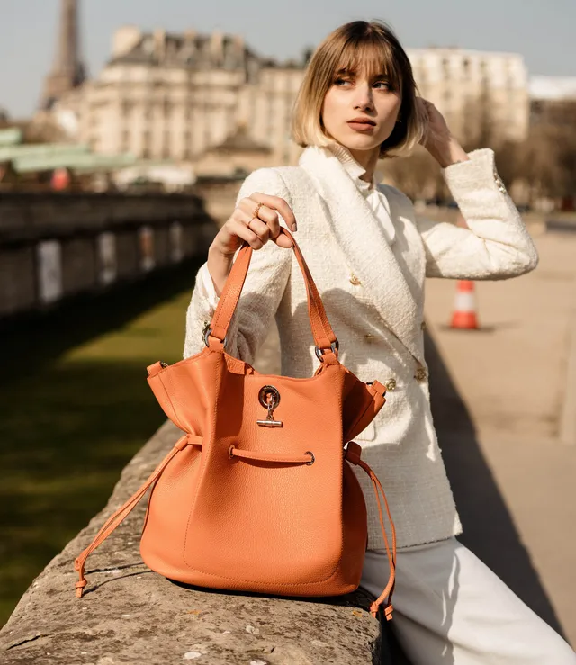 Lamarthe Paris Umhängetasche M Orange Vollleder