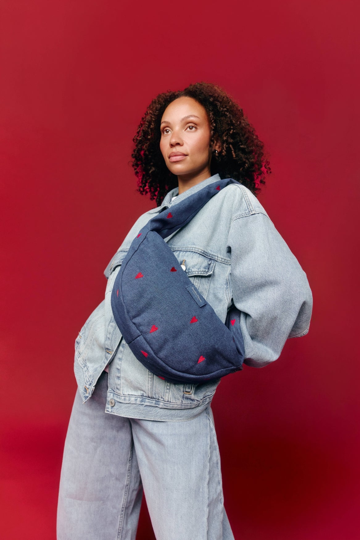 Studio Noos Denim Mini Umhängetasche Dark Blue Herzen Denim