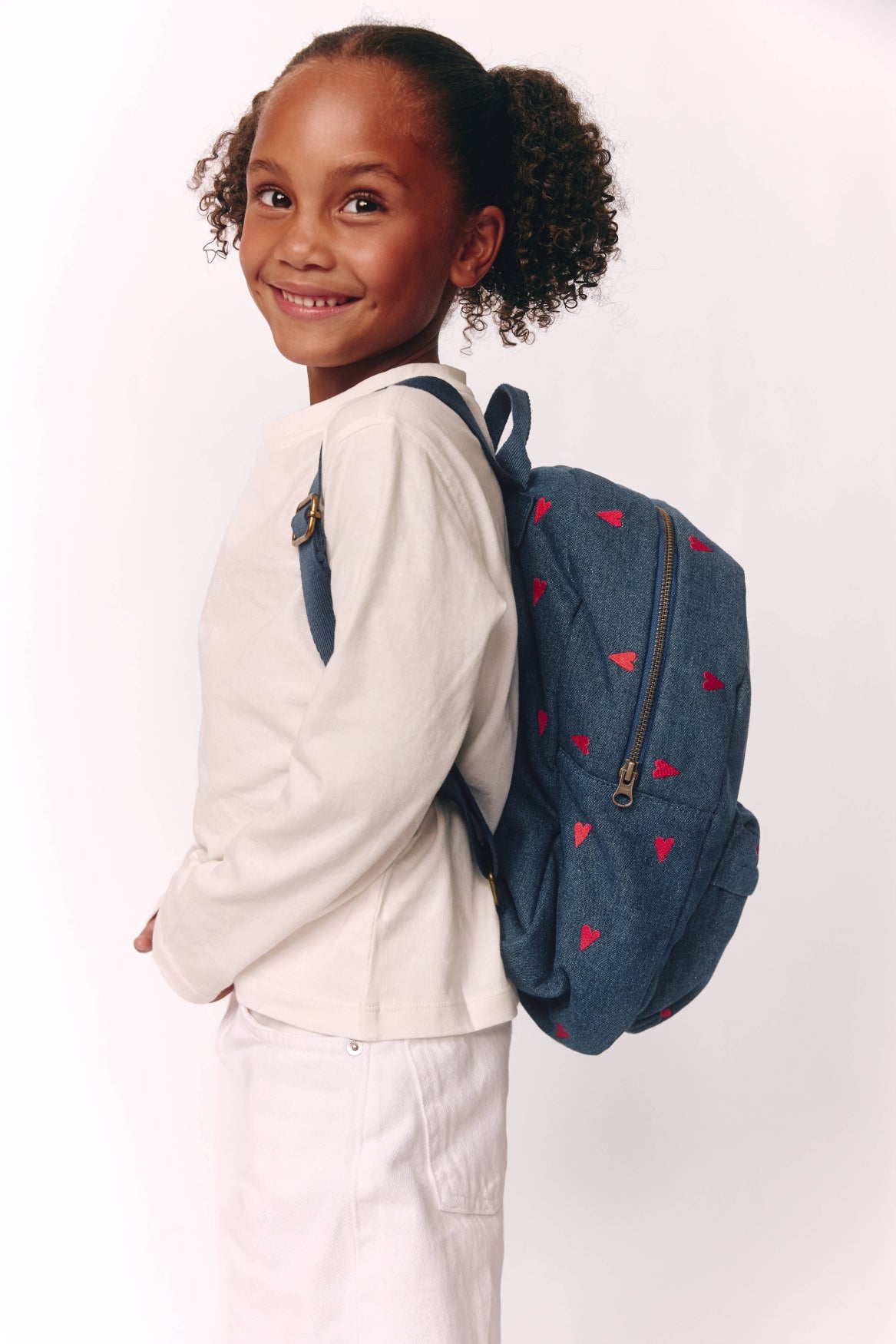 Studio Noos Denim Midi Rucksack Dark Blue Red Hearts Denim