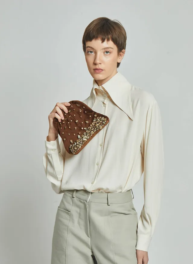 Maria la Rosa Pepita Mini Bag Clutch Braun Samt