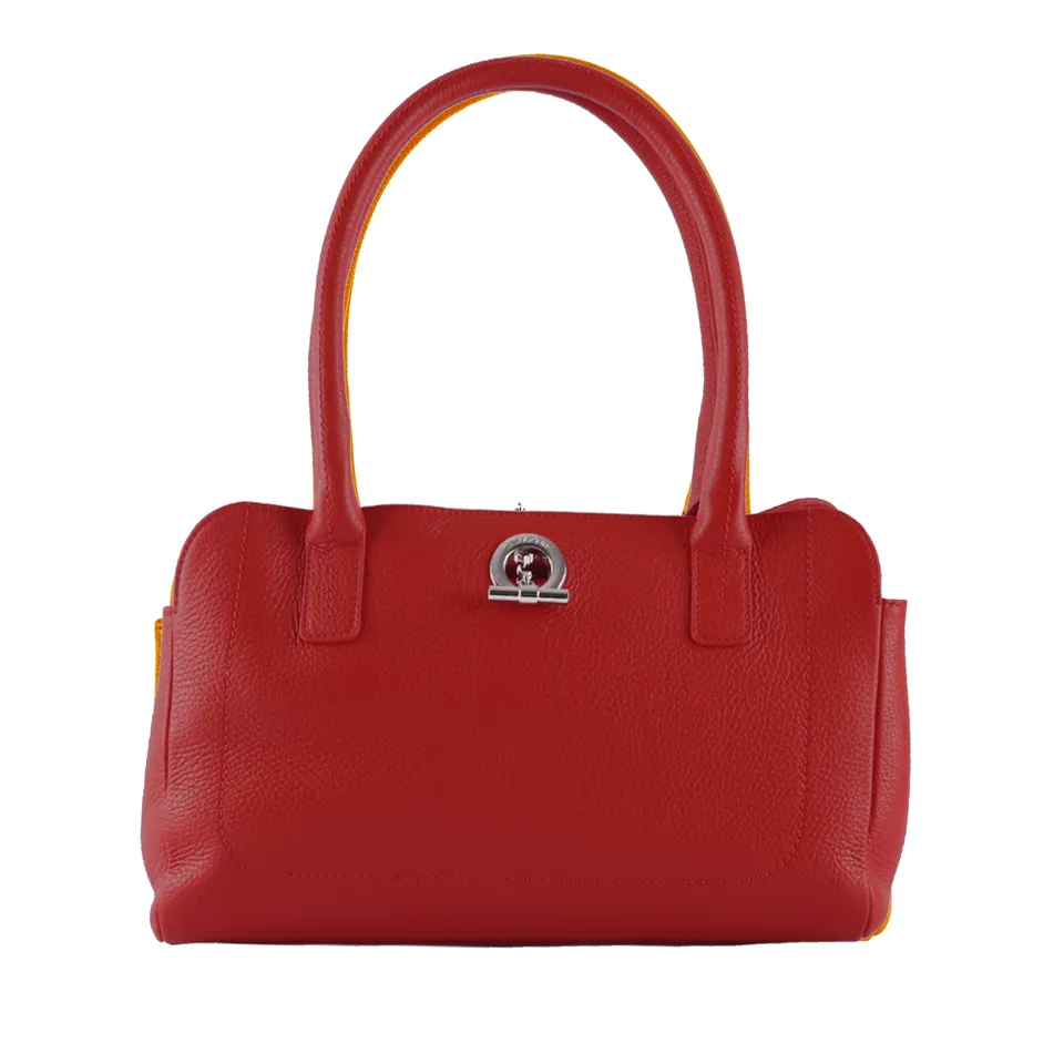 Lamarthe Paris Schultertasche Rot Vollleder 33 cm
