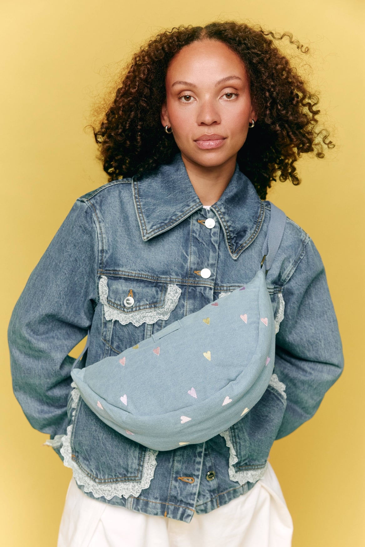 Studio Noos Denim Bauchtasche Light Blue Hearts verstellbar