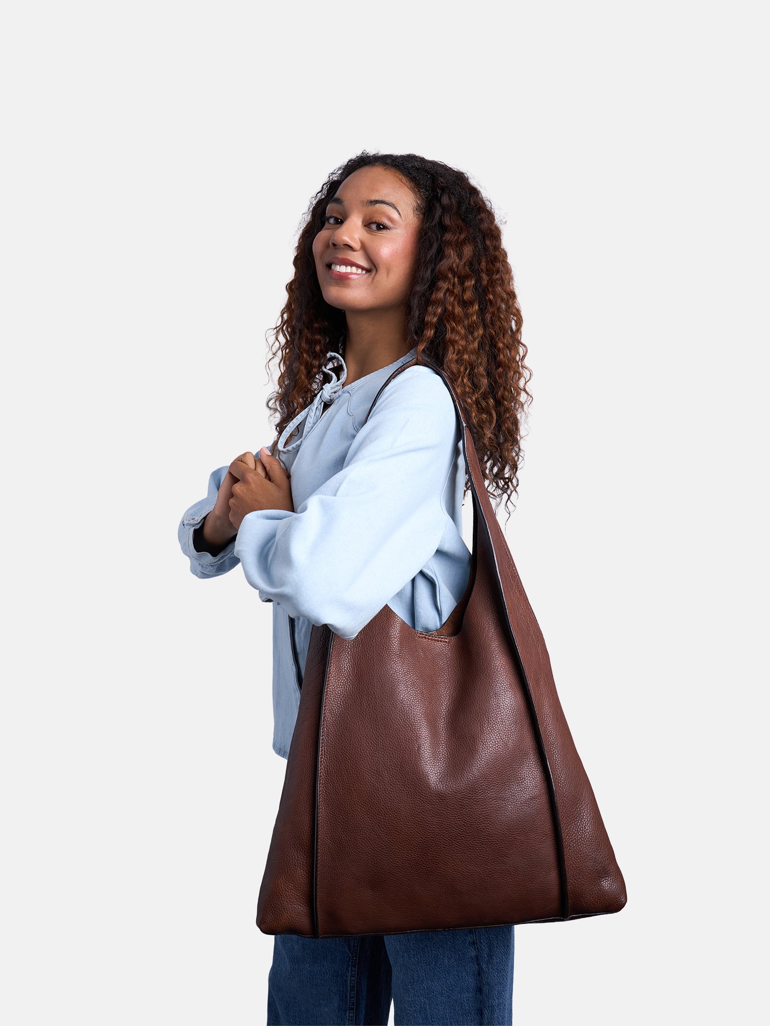 RE:DESIGNED Siv Big Schultertasche Brown Vollleder