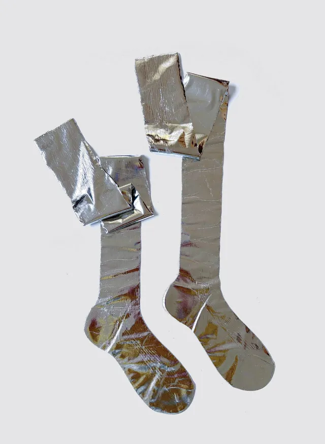 Maria la Rosa Overknee Socken Silver Seide Damen
