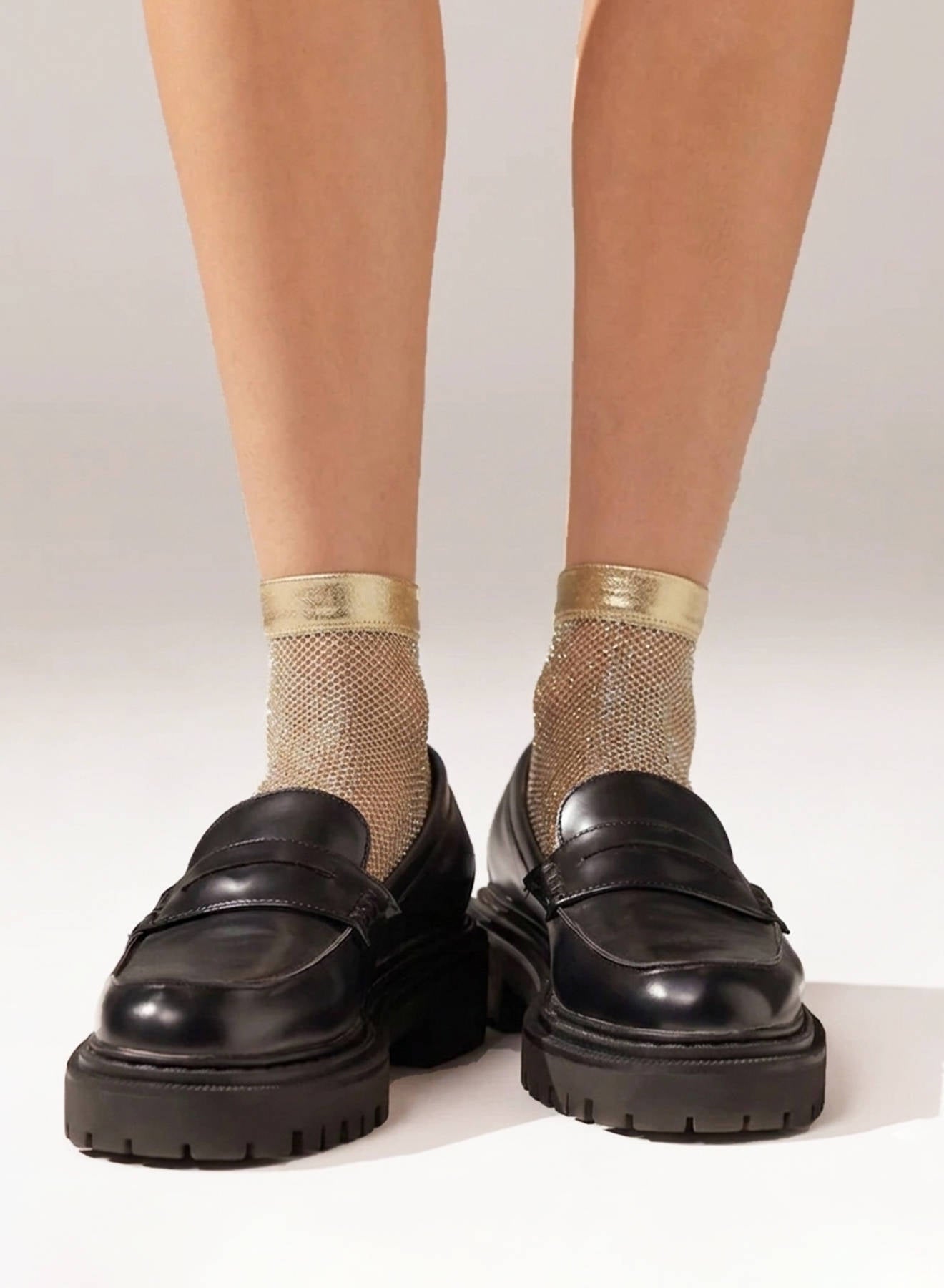 Maria la Rosa Net Laminated Socken Black Netz-Glanz