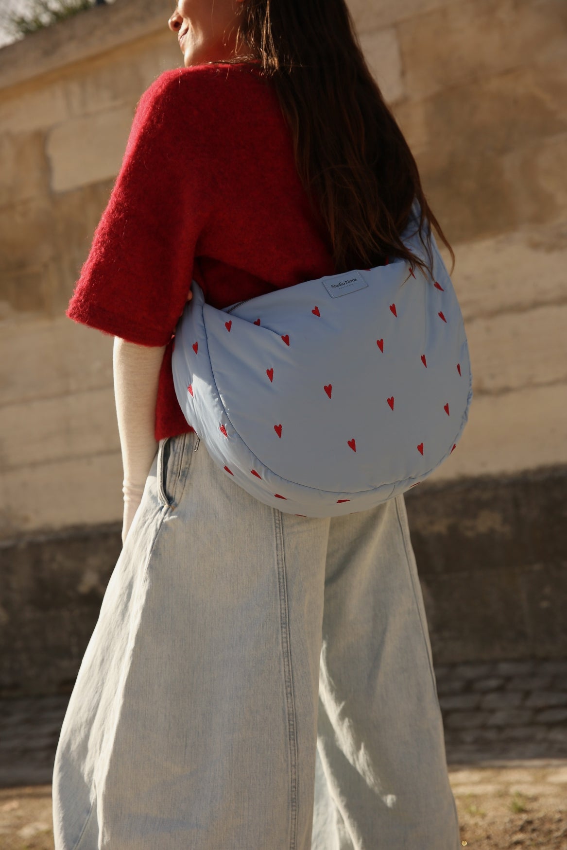 Studio Noos Puffy Cross Body Bag Umhängetasche Light Blue Hearts