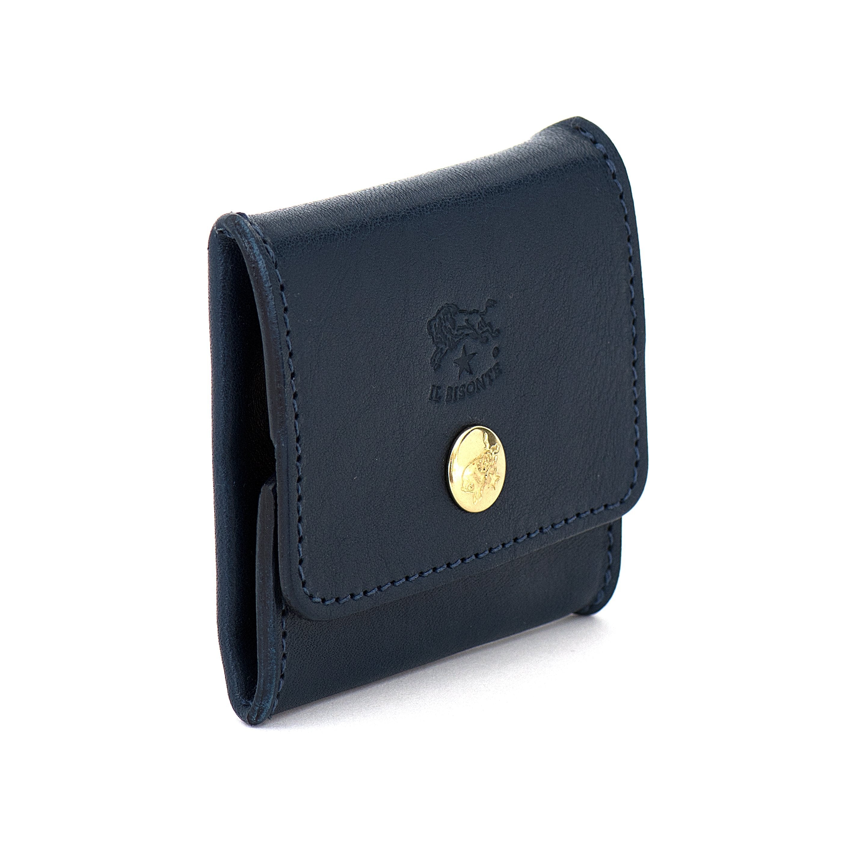Il Bisonte Münzbeutel Vollleder blau Druckknopf