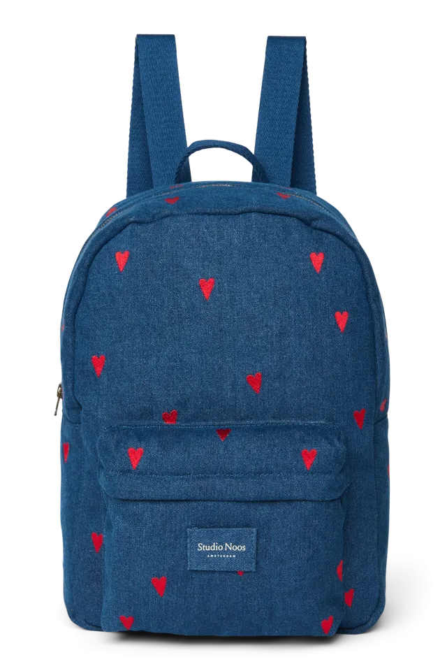 Studio Noos Denim Midi Rucksack Dark Blue Red Hearts Denim