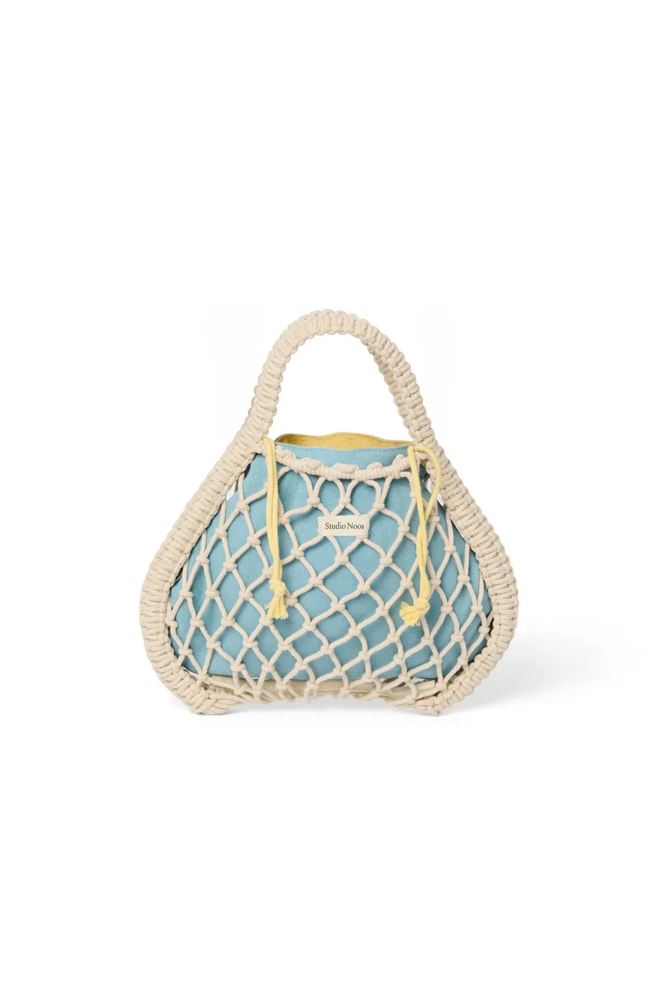 Studio Noos Macramé Mini Handtasche Natur Blau-Gelb Wende-Inlay