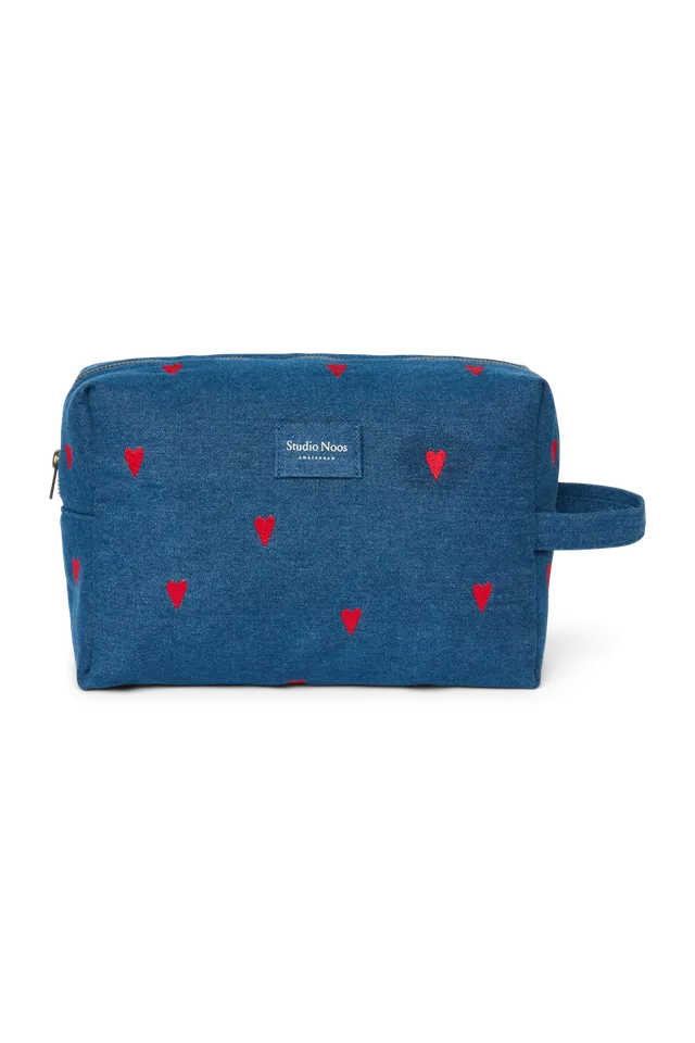 Studio Noos Denim Toiletry Bag Kulturtasche Dunkelblau Rot