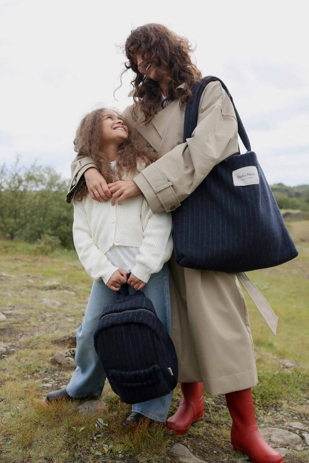 Studio Noos Flannel Chalkstripe Mom Bag Dunkelblau Shopper