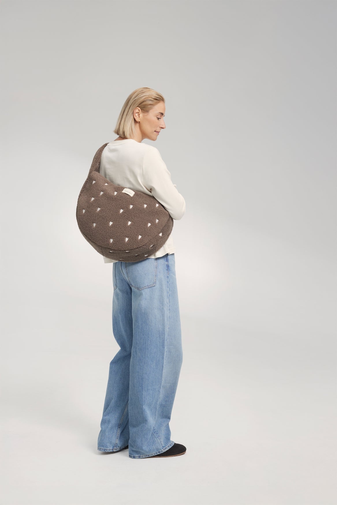 Studio Noos Teddy Cross Body Umhängetasche Brown Hearts Plüsch