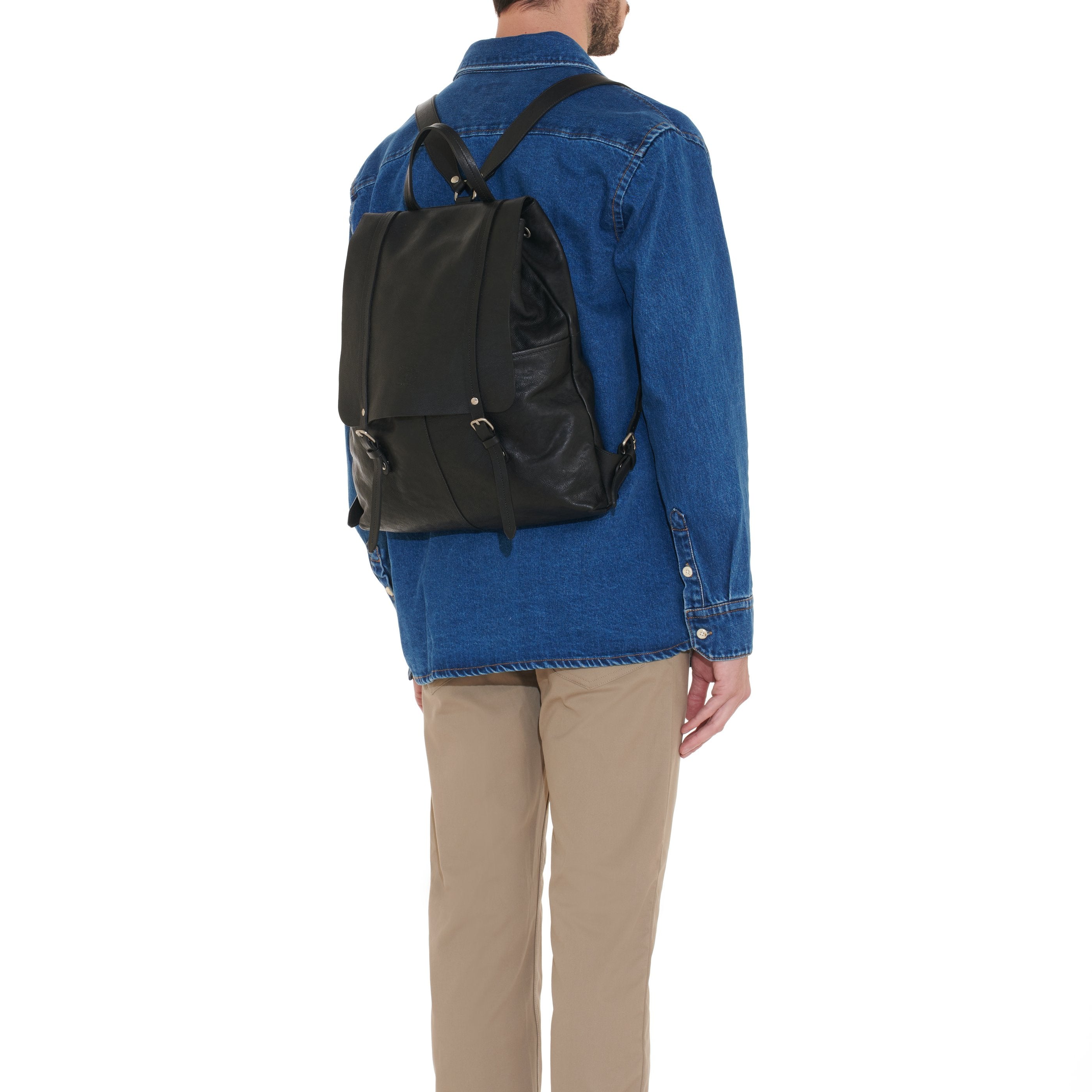 Il Bisonte Trappola Rucksack Schwarz Vollleder