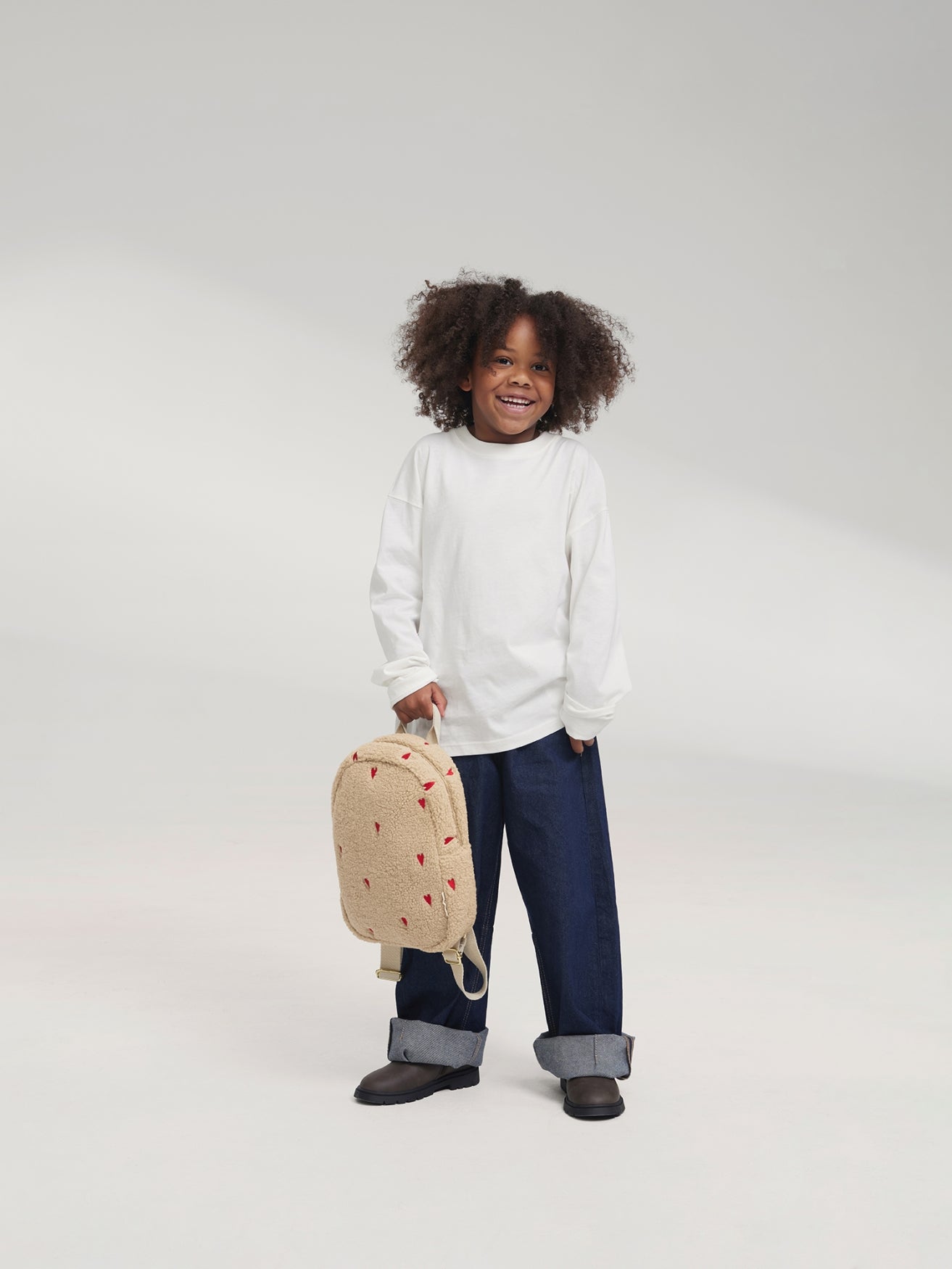 Studio Noos Teddy Mini Rucksack Ecru Hearts Plüsch