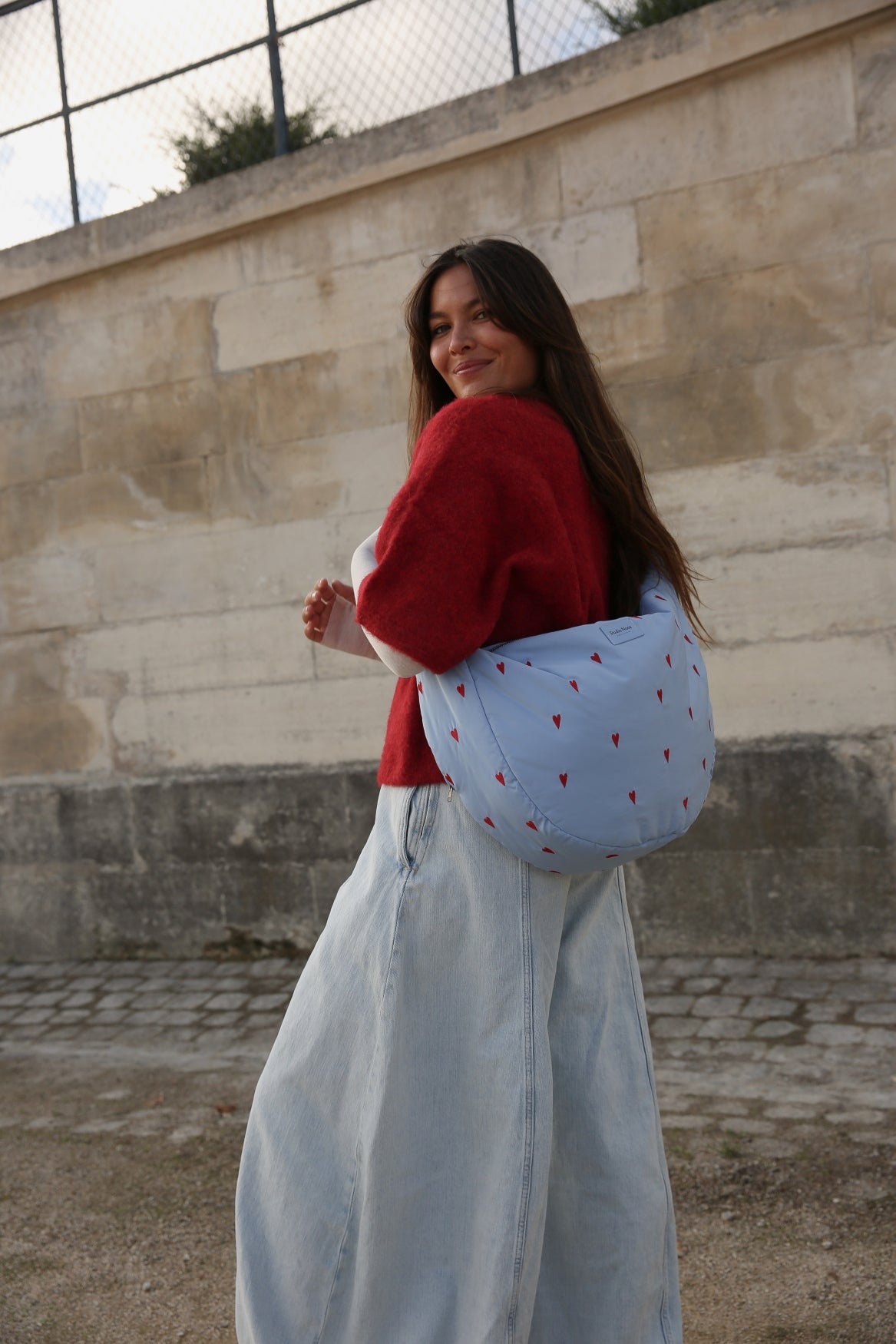 Studio Noos Puffy Cross Body Bag Umhängetasche Light Blue Hearts