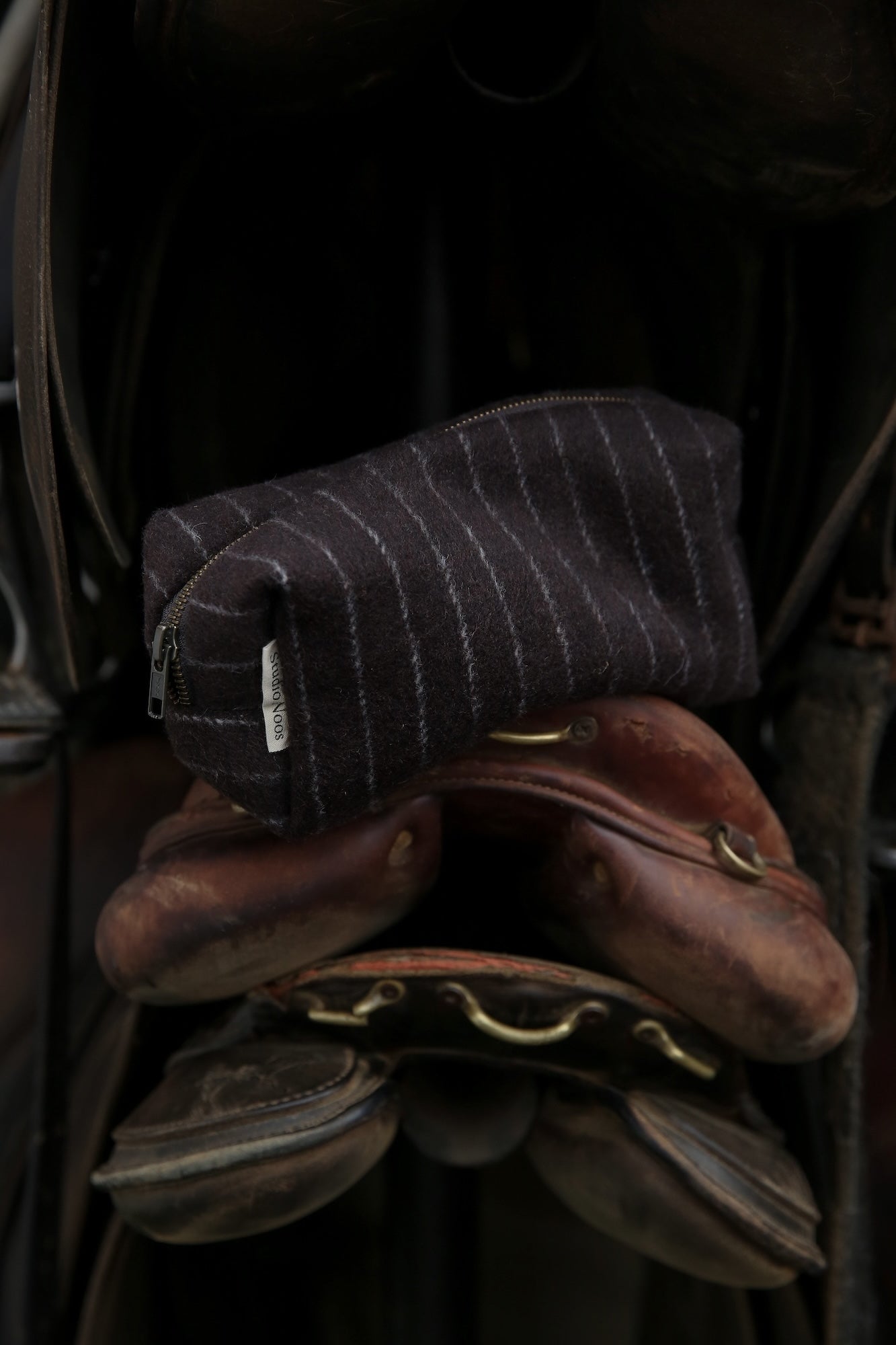 Studio Noos Flannel Chalkstripe Pouch Täschchen Braun gestreift