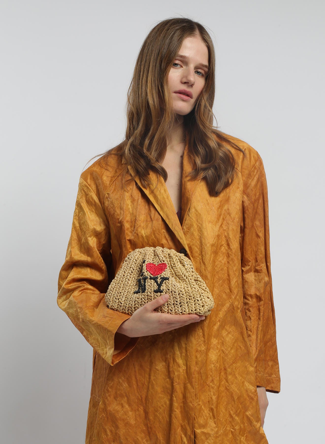 Maria la Rosa Mini Bag I Love NY Clutch Natural Häkel-Rafia