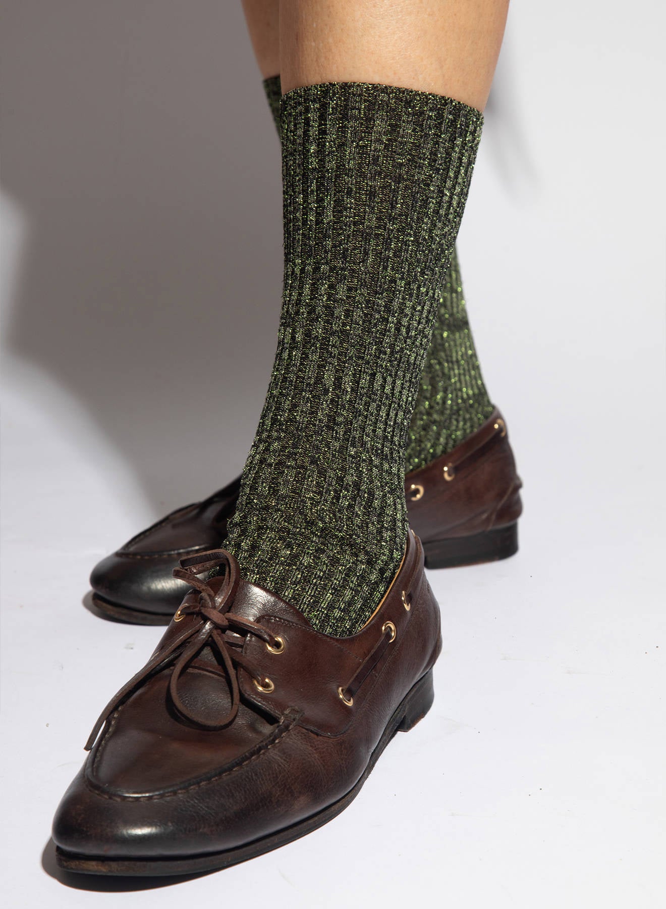 Maria la Rosa Metallic Socken Khaki Glitzer