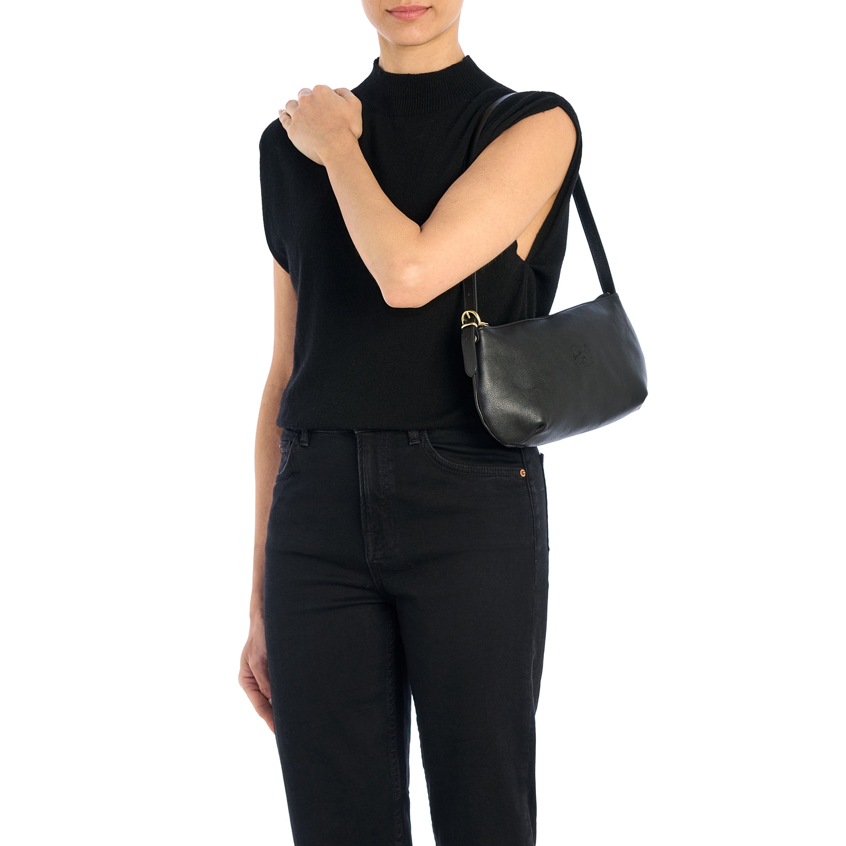 Il Bisonte Schultertasche Rindsleder schwarz