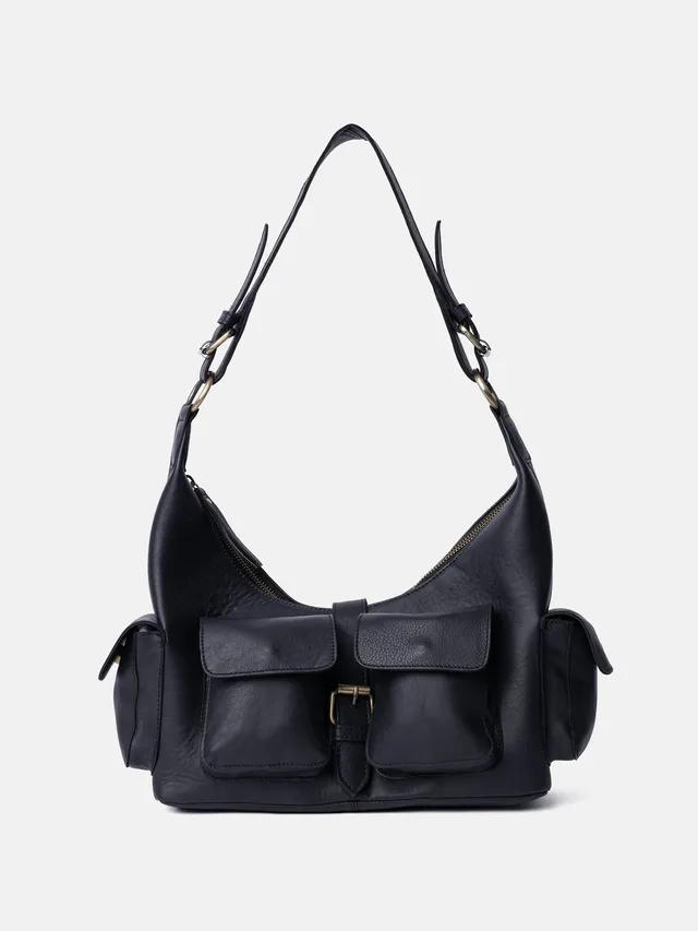 RE:DESIGNED Solvej Medium Schultertasche Schwarz Vollleder
