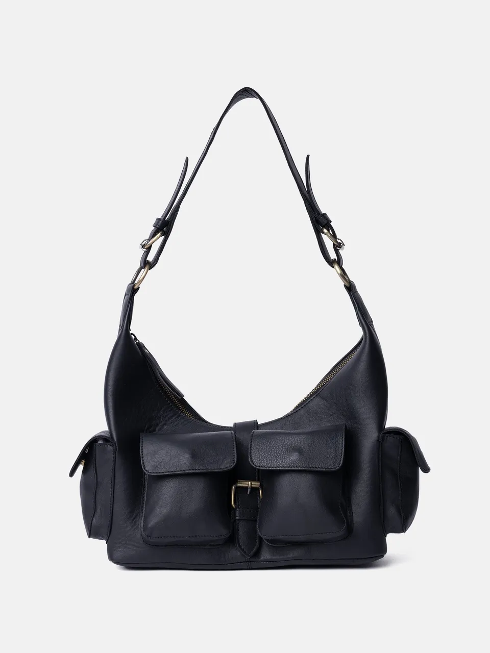 RE:DESIGNED Solvej Medium Schultertasche Schwarz Vollleder