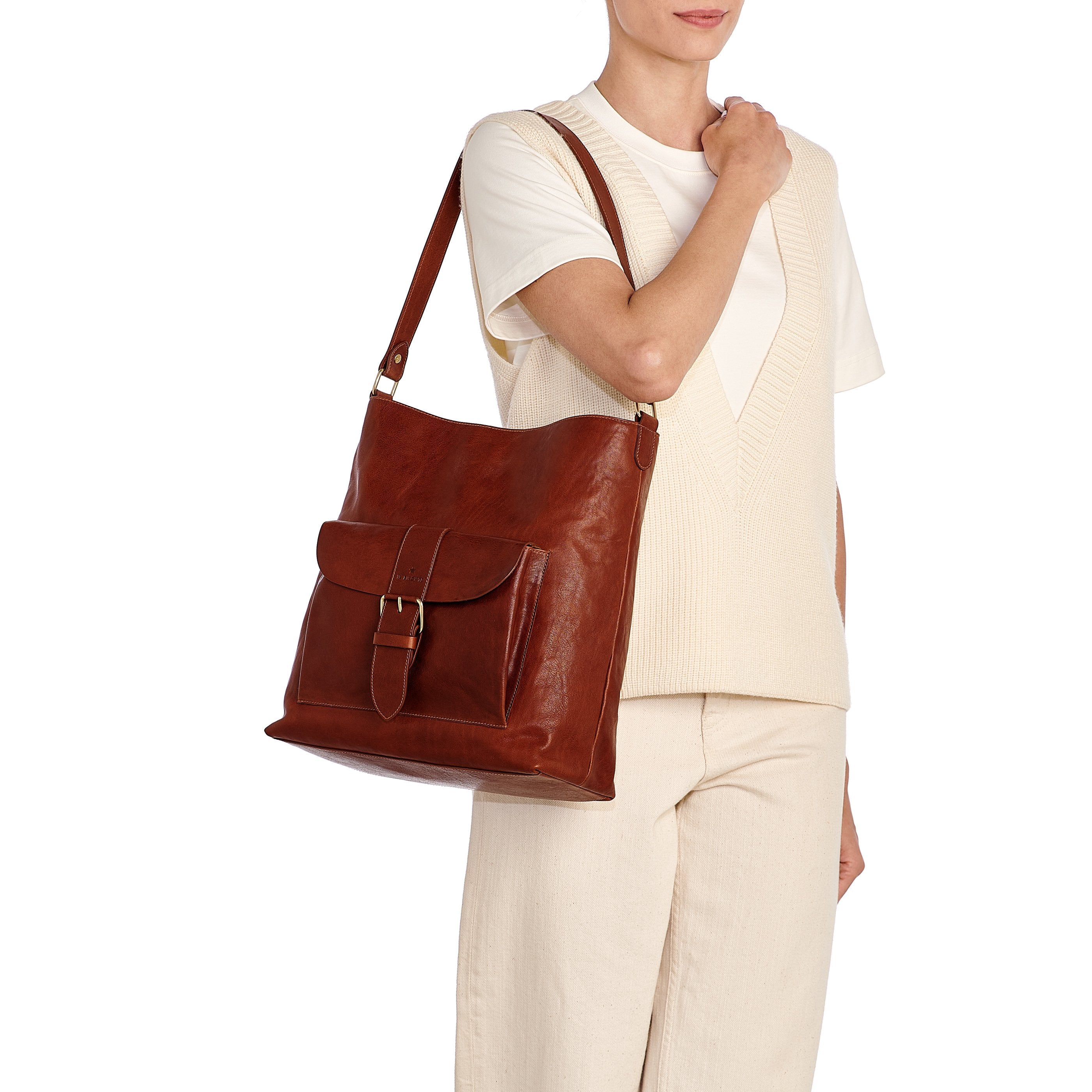 Il Bisonte 1990 Schultertasche Seppia Damen Vollleder