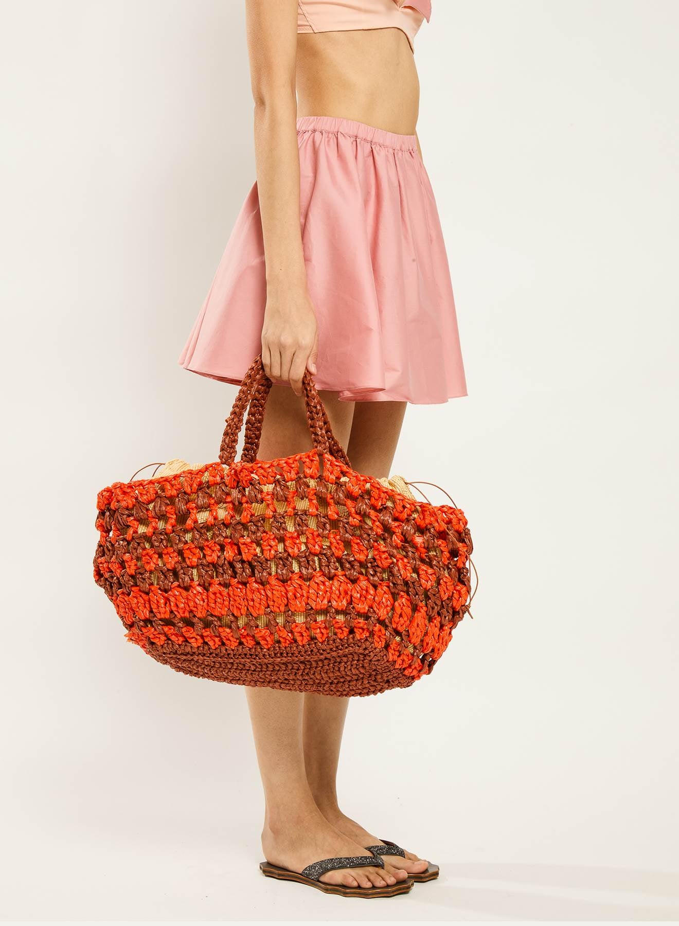 Maria la Rosa Overthing Tasche Orange 60 cm Raffia