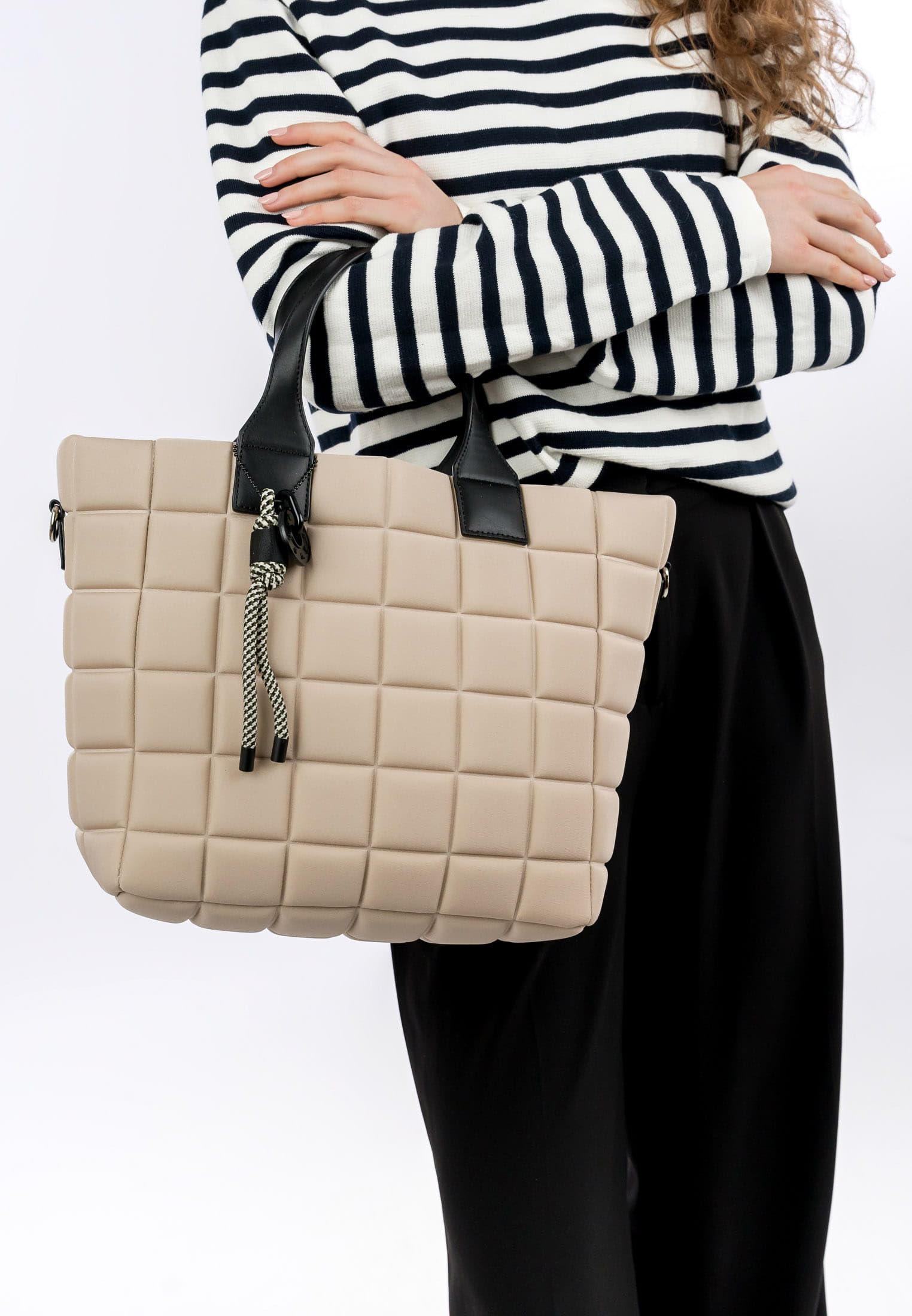 SURI FREY Jancy Cityshopper M Shopper Beige Stepp-Karo