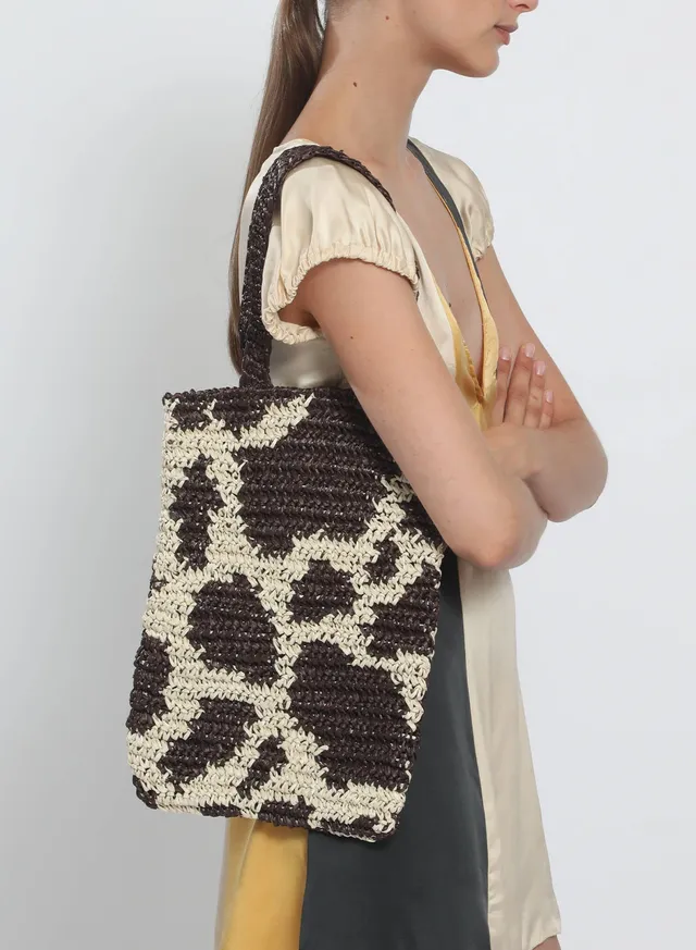 Maria la Rosa Americana Crochet Tote Braun Rafia