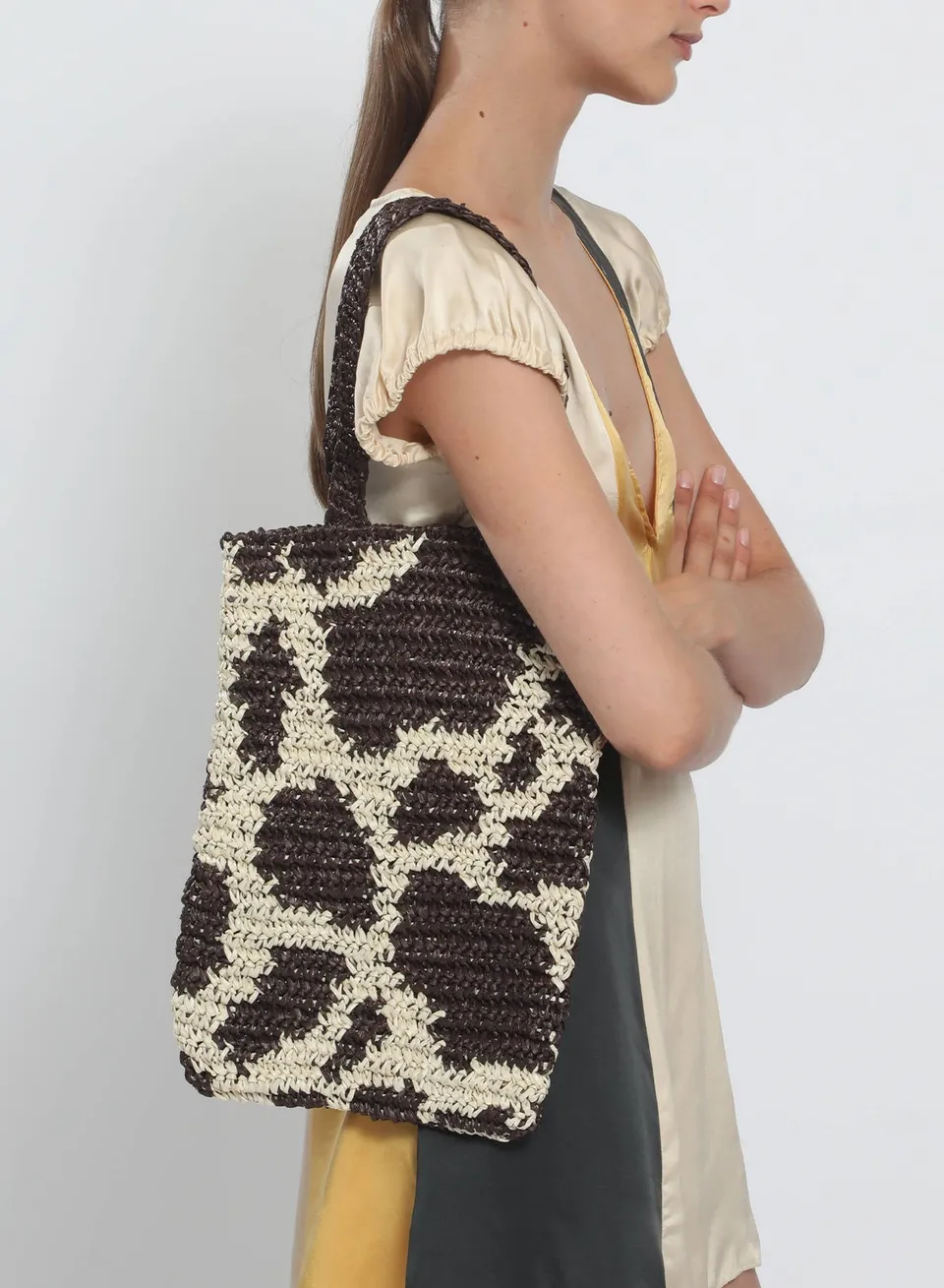 Maria la Rosa Americana Crochet Tote Braun Rafia