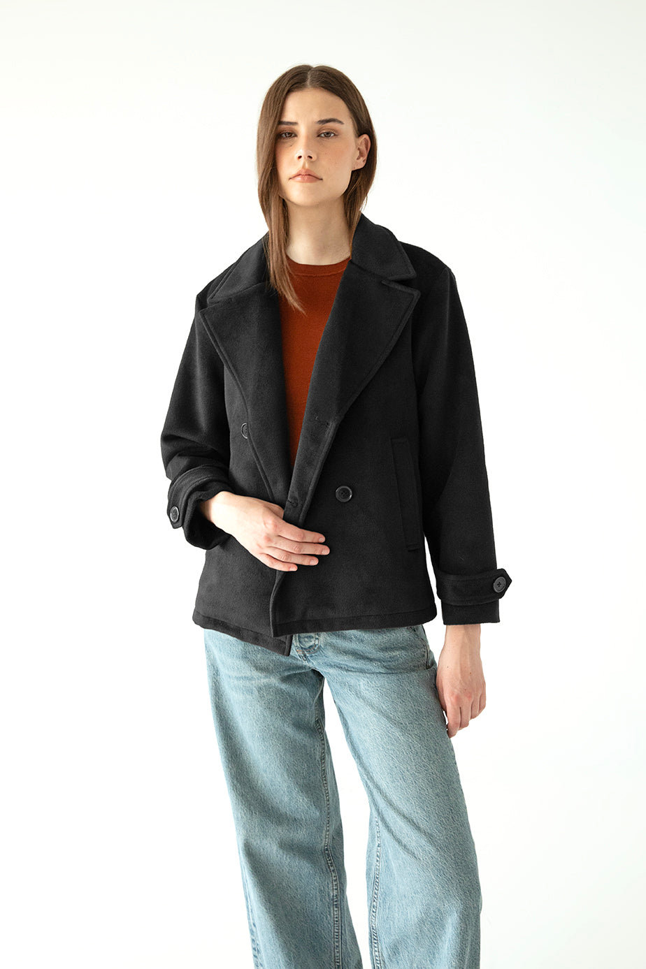 Matt & Nat Ria Wollmantel Damen schwarz vegan